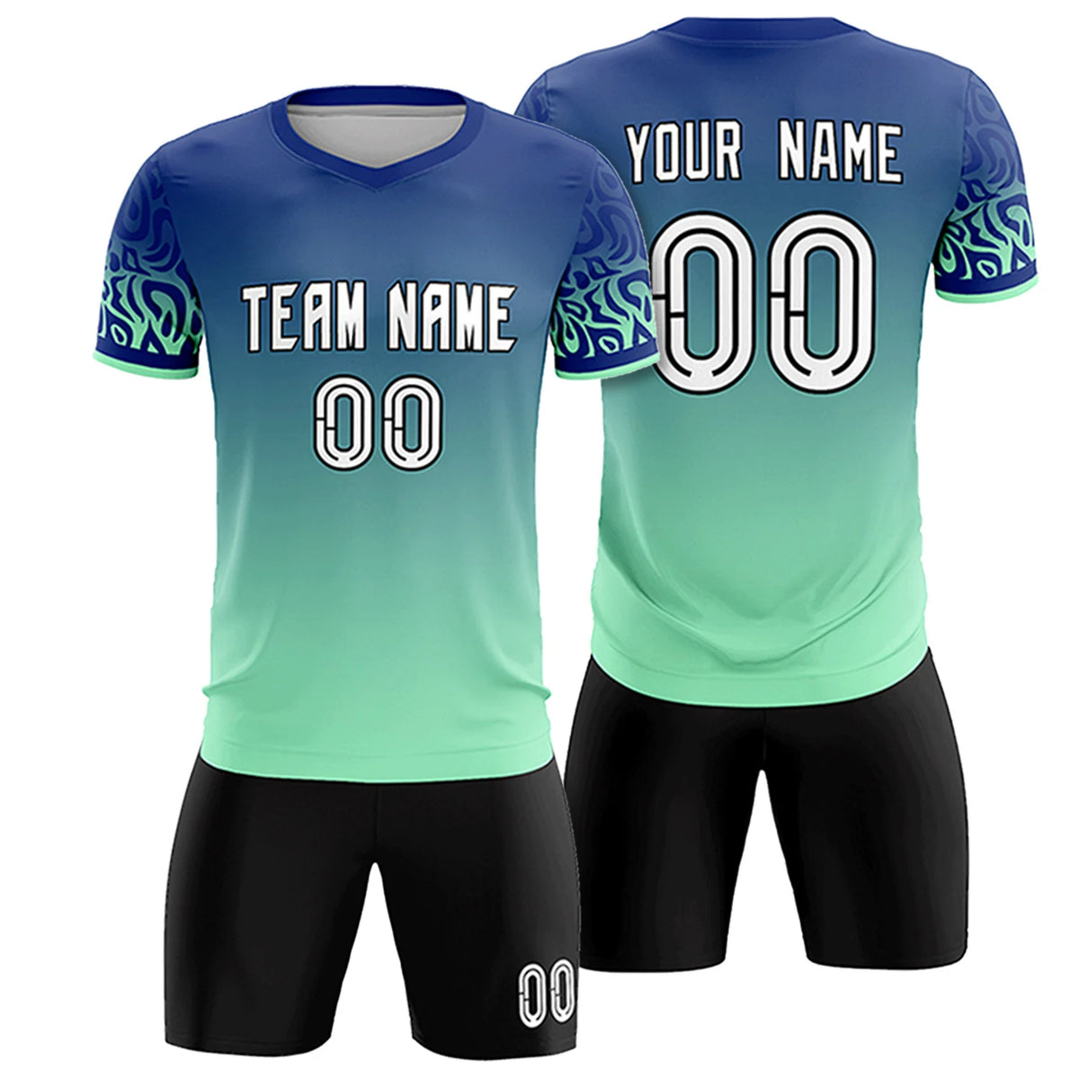 Custom Royal Blue Green Casual Printing Sportswear Soccer Sets Jersey