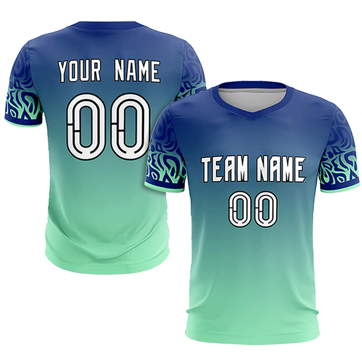 Custom Royal Blue Green Casual Printing Sportswear Soccer Sets Jersey