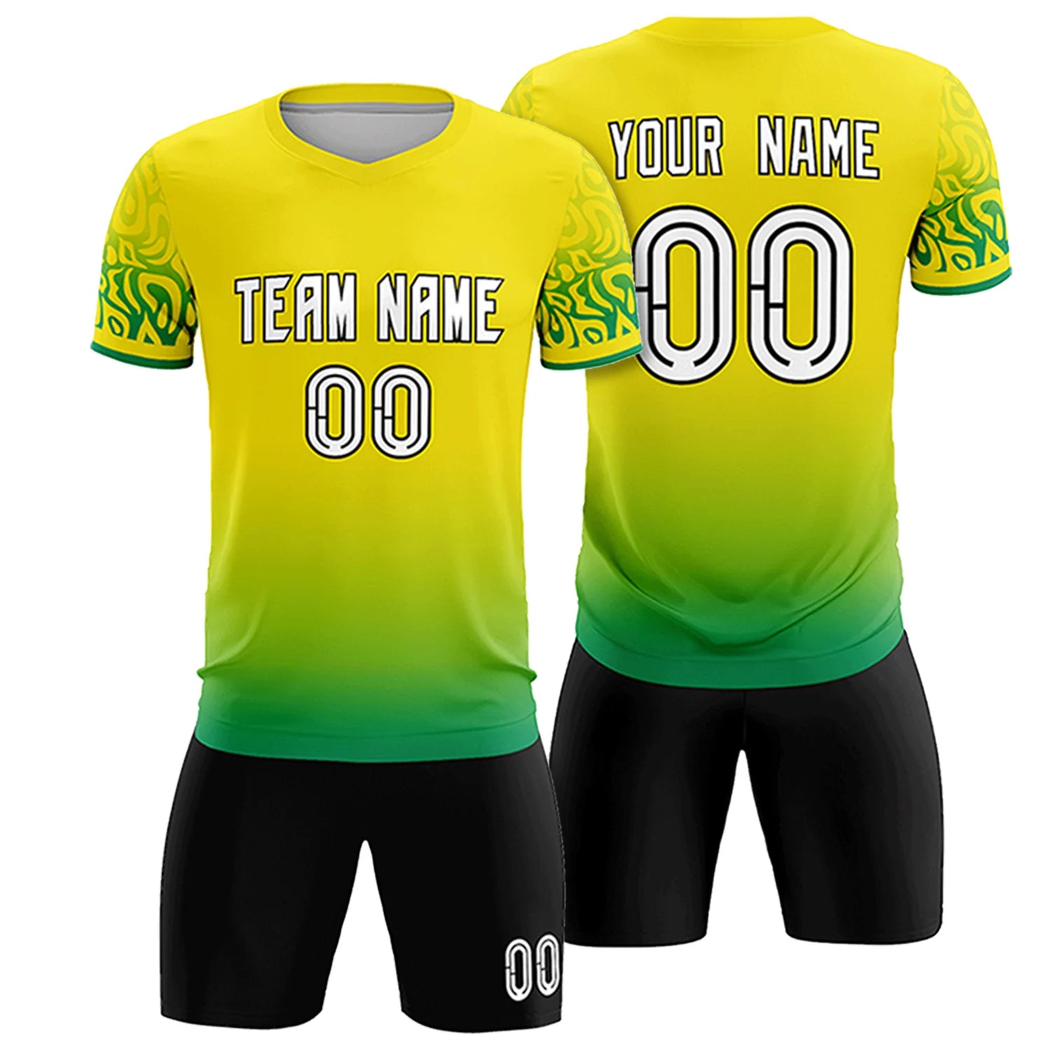 Custom Gold01 Kelly Green Casual Printing Sportswear Soccer Sets Jersey