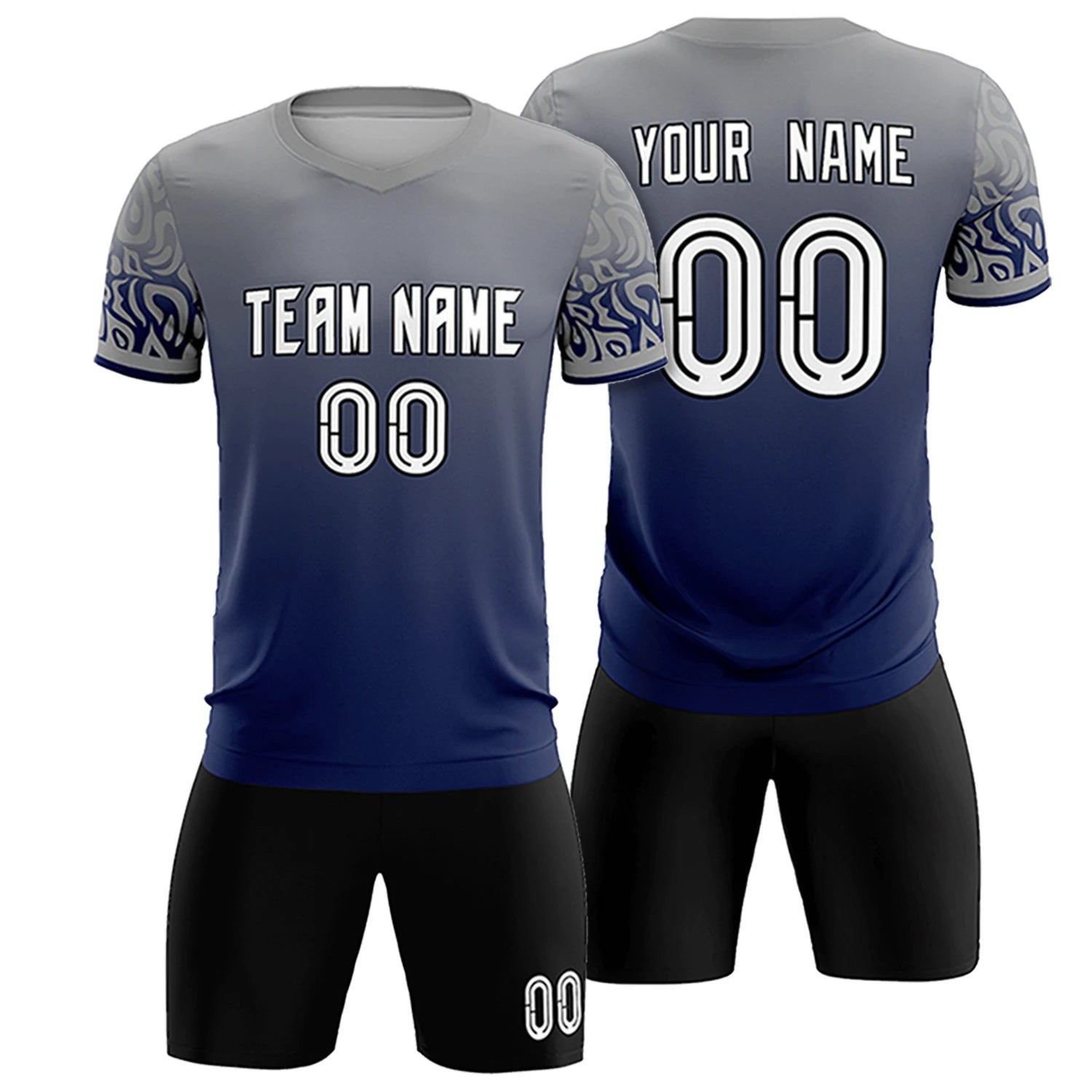 Custom Gray Navy Casual Printing Sportswear Soccer Sets Jersey