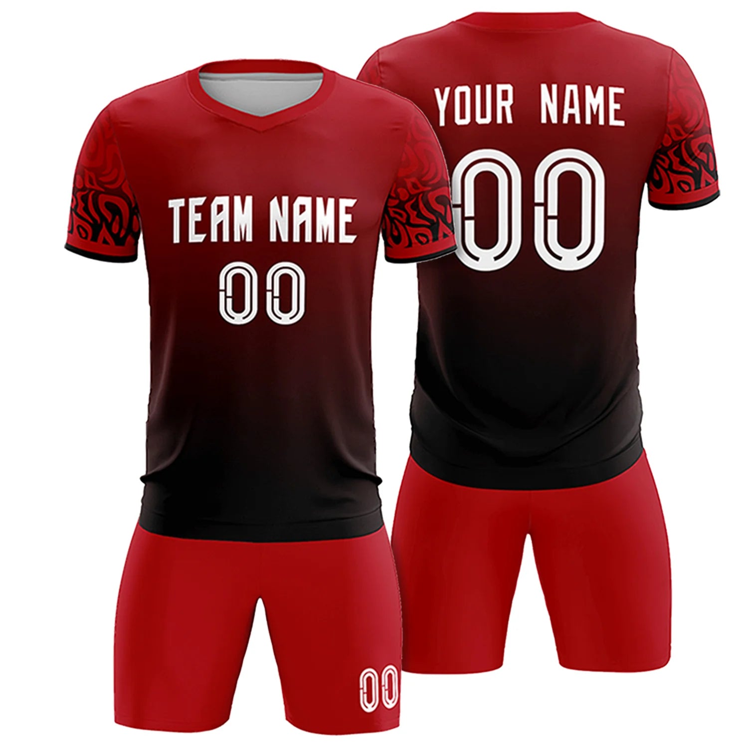 Custom Red Black Casual Printing Sportswear Soccer Sets Jersey