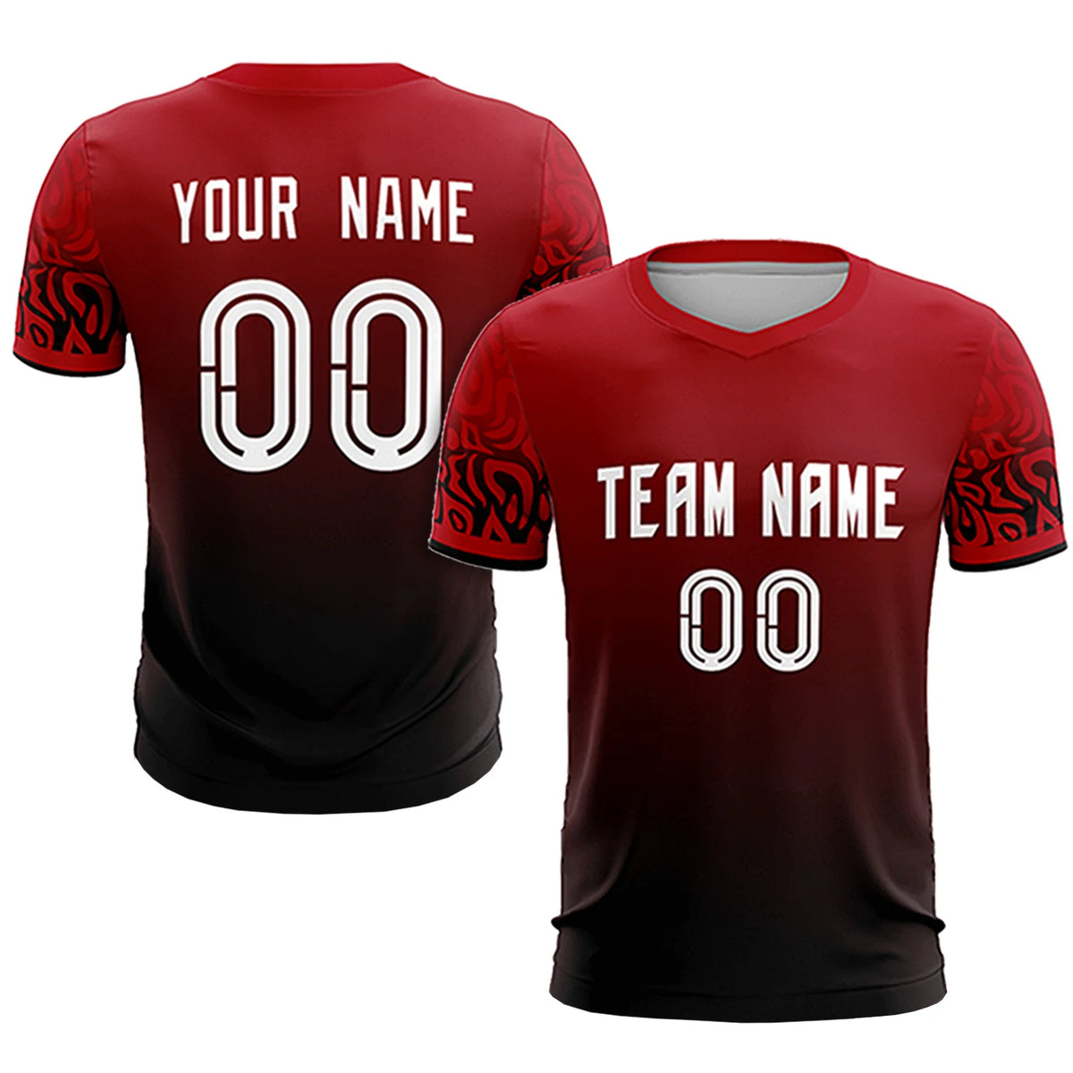 Custom Red Black Casual Printing Sportswear Soccer Sets Jersey