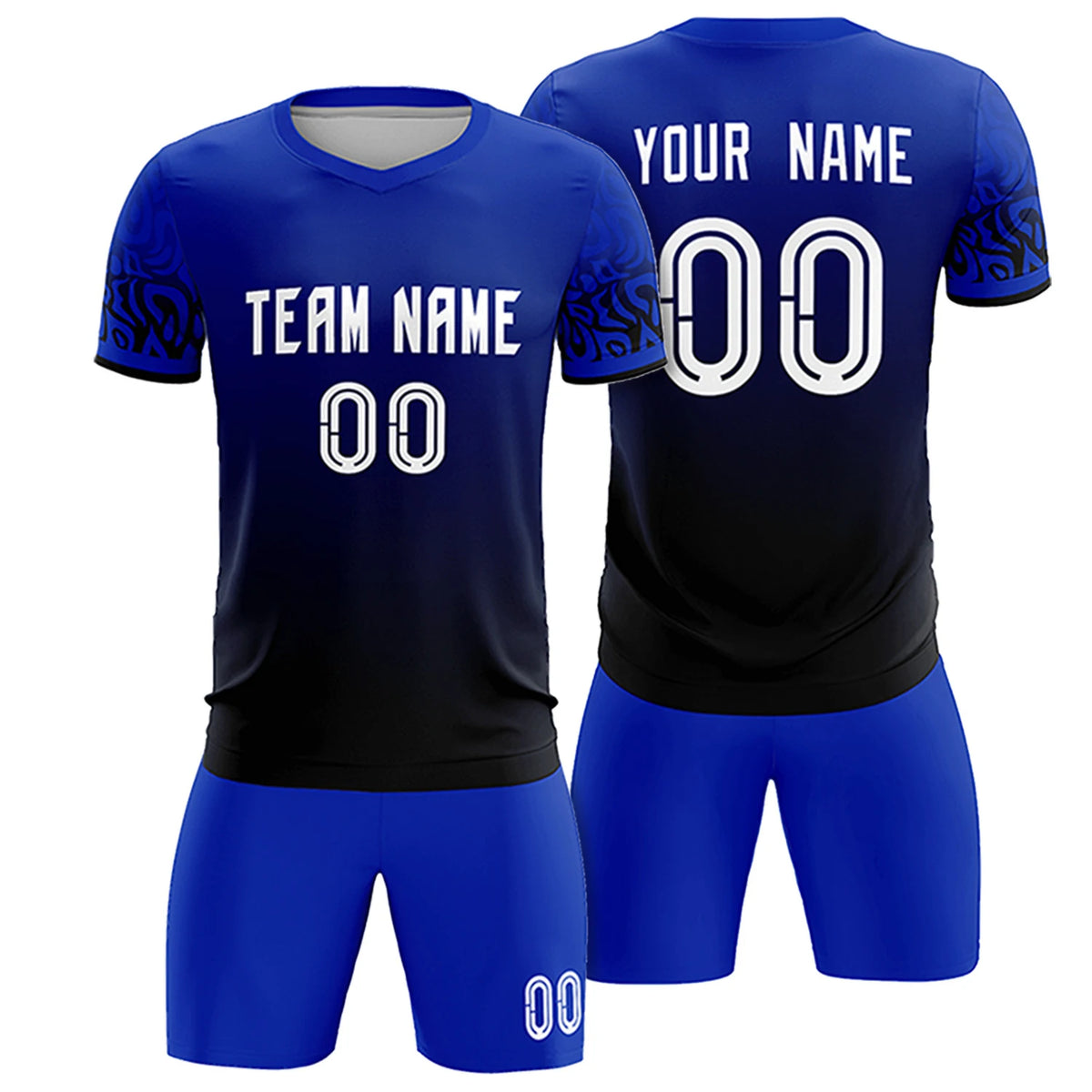 Custom Royal Blue Black Casual Printing Sportswear Soccer Sets Jersey
