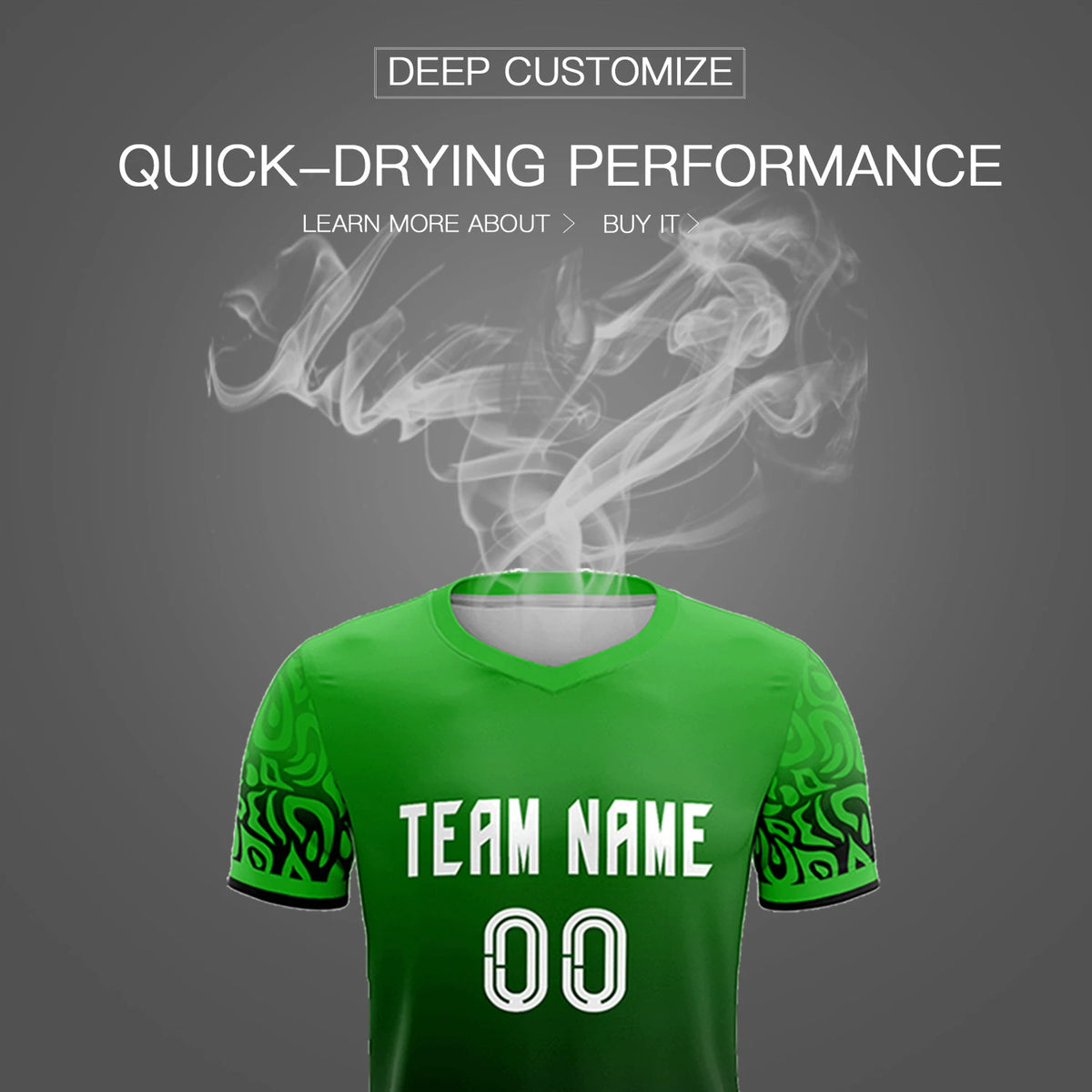 Custom Kelly Green Black Casual Printing Sportswear Soccer Sets Jersey