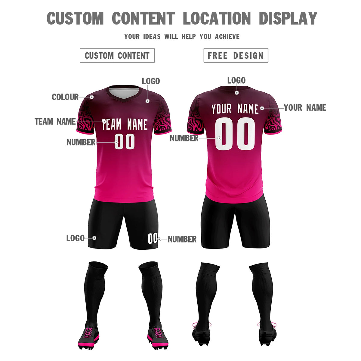 Custom Light Red Pink Casual Printing Sportswear Soccer Sets Jersey