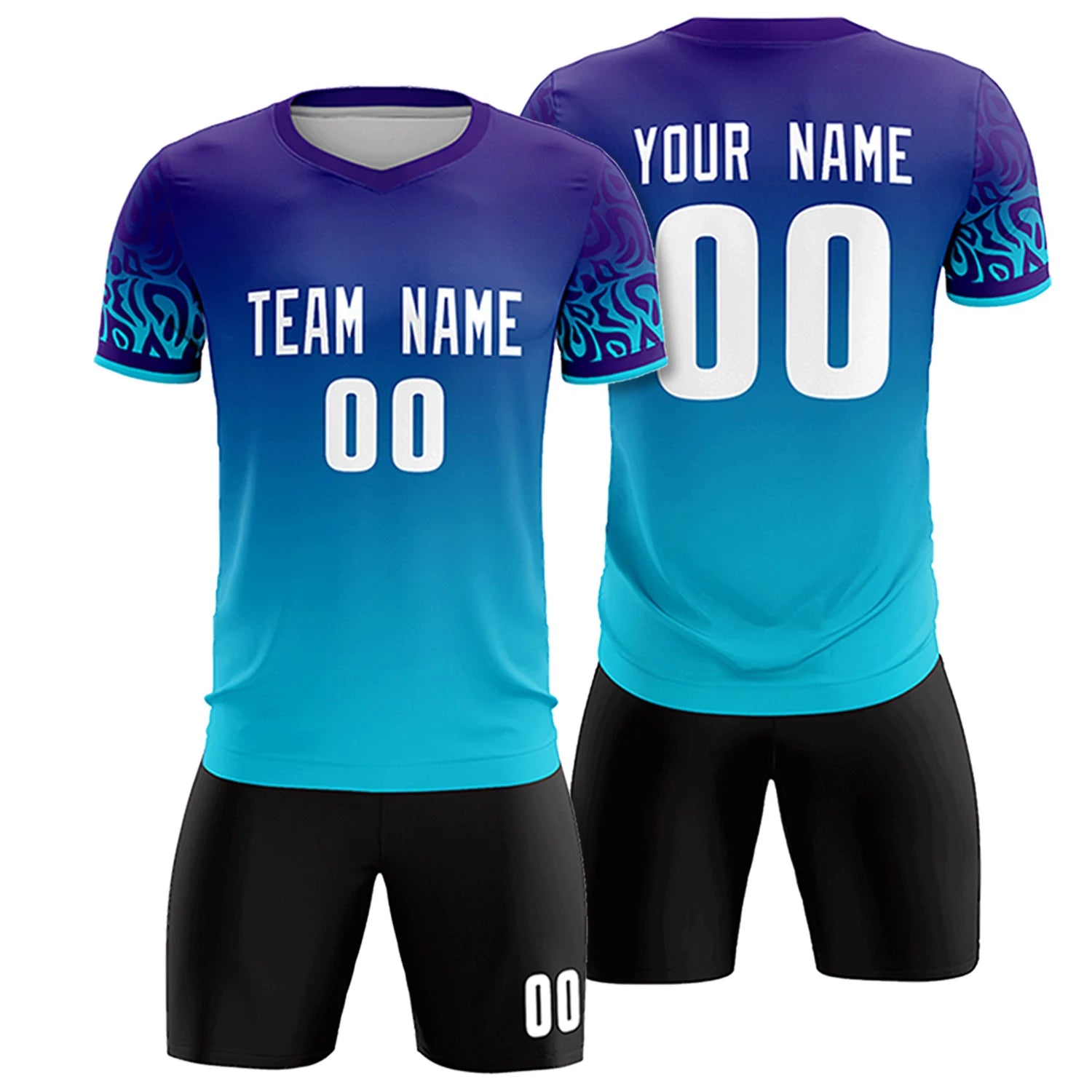 Custom Purple Powder Blue Casual Printing Sportswear Soccer Sets Jersey
