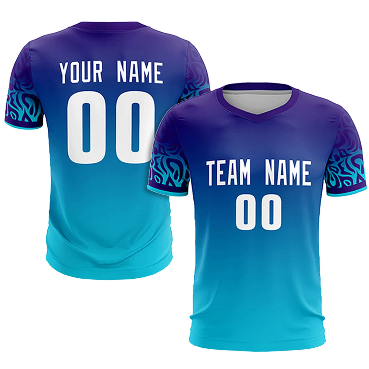 Custom Purple Powder Blue Casual Printing Sportswear Soccer Sets Jersey