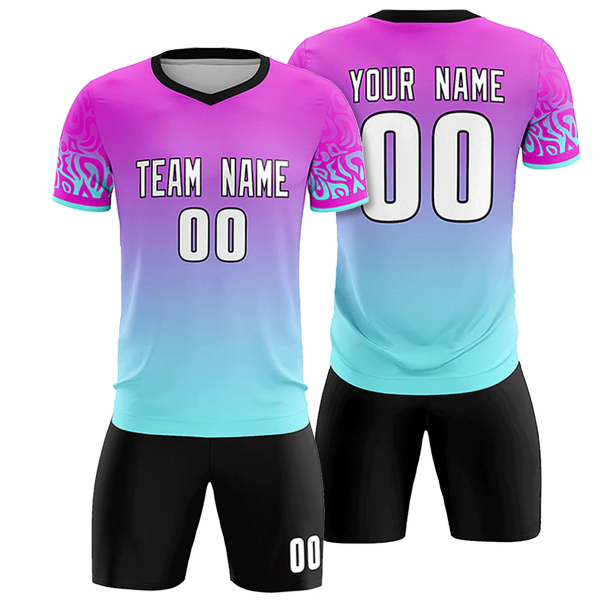 Custom Pink Blue Casual Printing Sportswear Soccer Sets Jersey