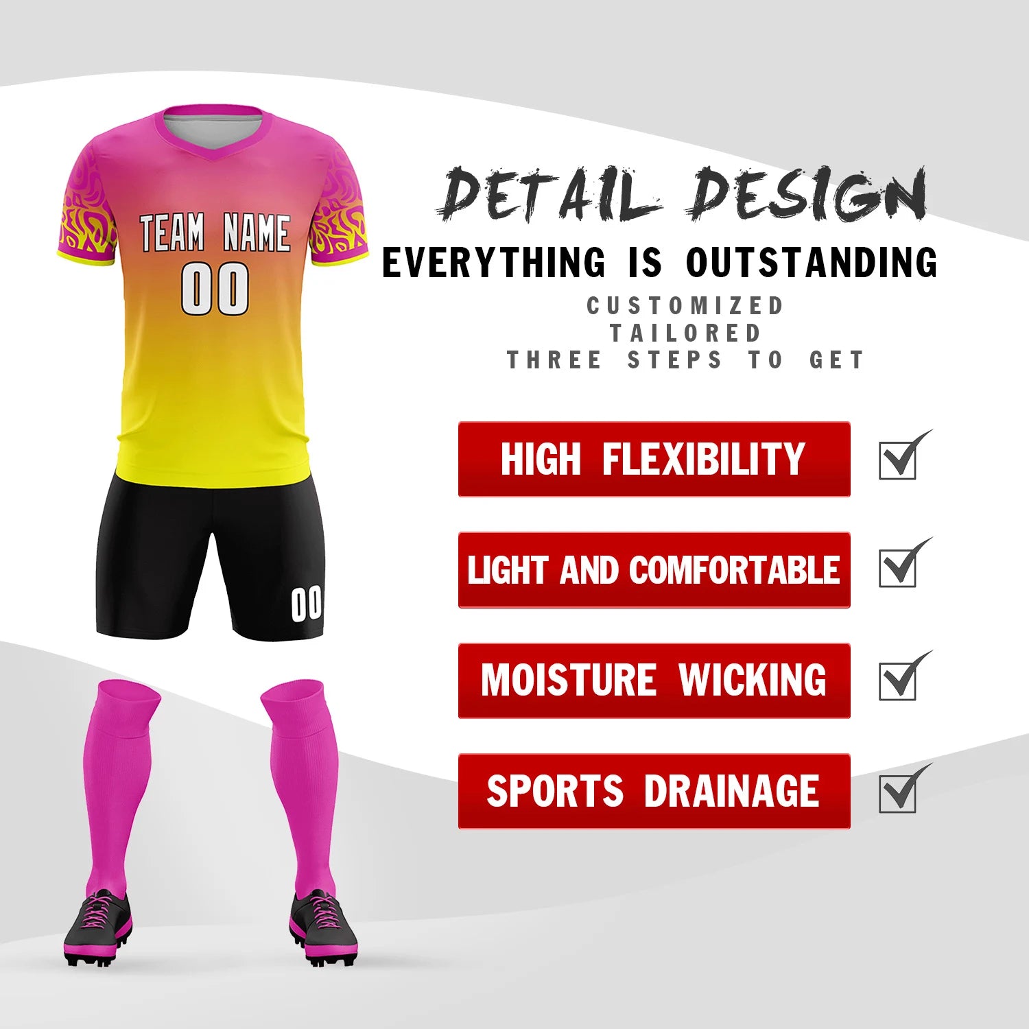 Custom Pink Fluorescent Green Casual Printing Sportswear Soccer Sets Jersey