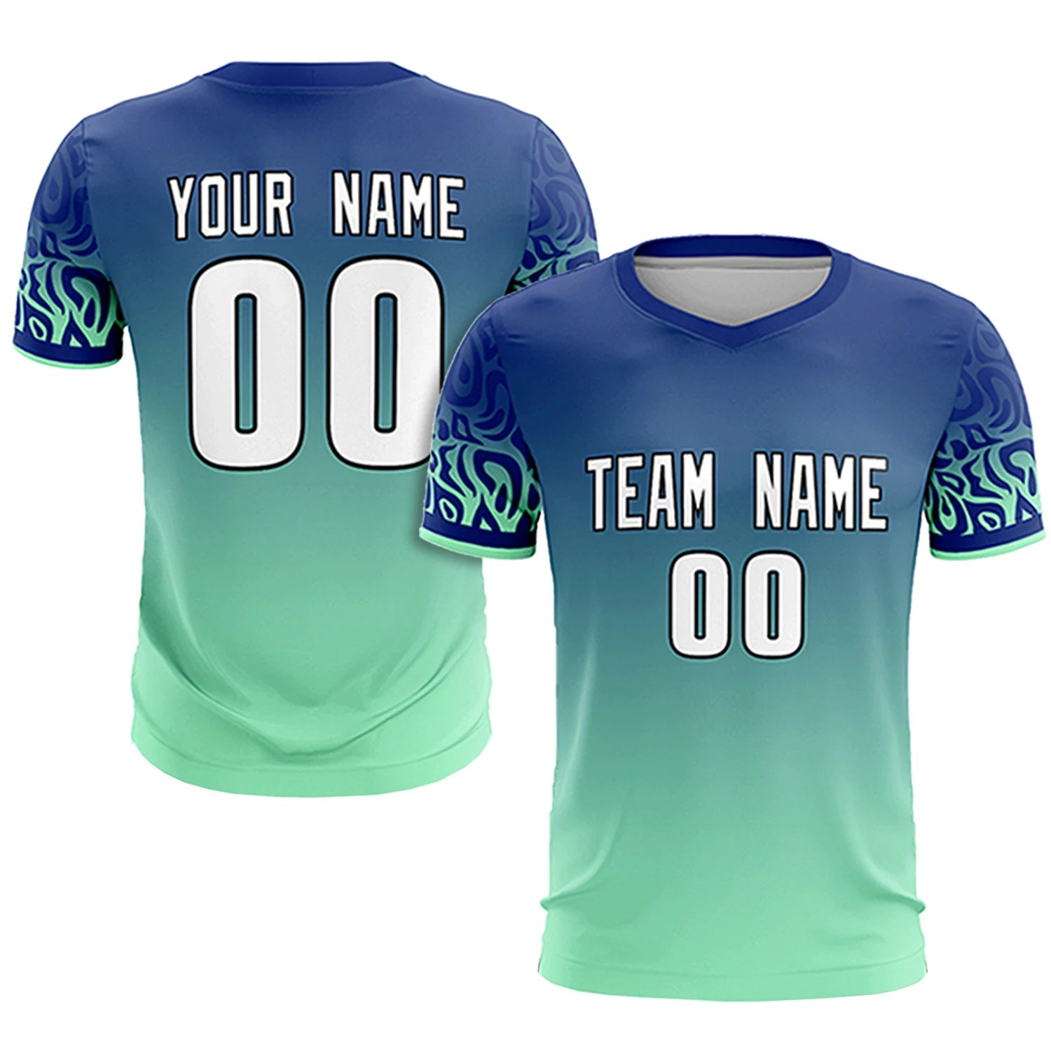 Custom Royal Blue Green Casual Printing Sportswear Soccer Sets Jersey