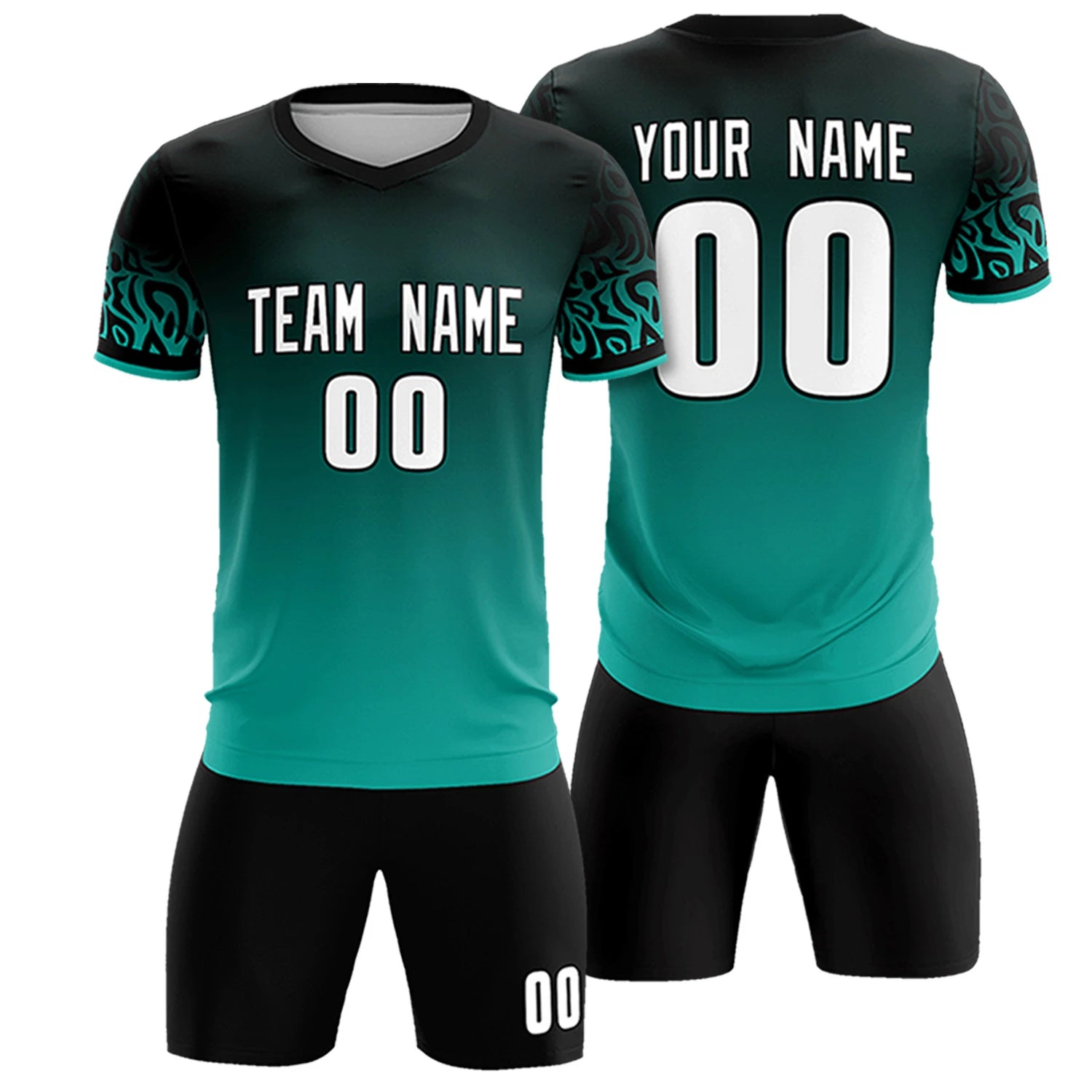 Custom Black Aqua Casual Printing Sportswear Soccer Sets Jersey