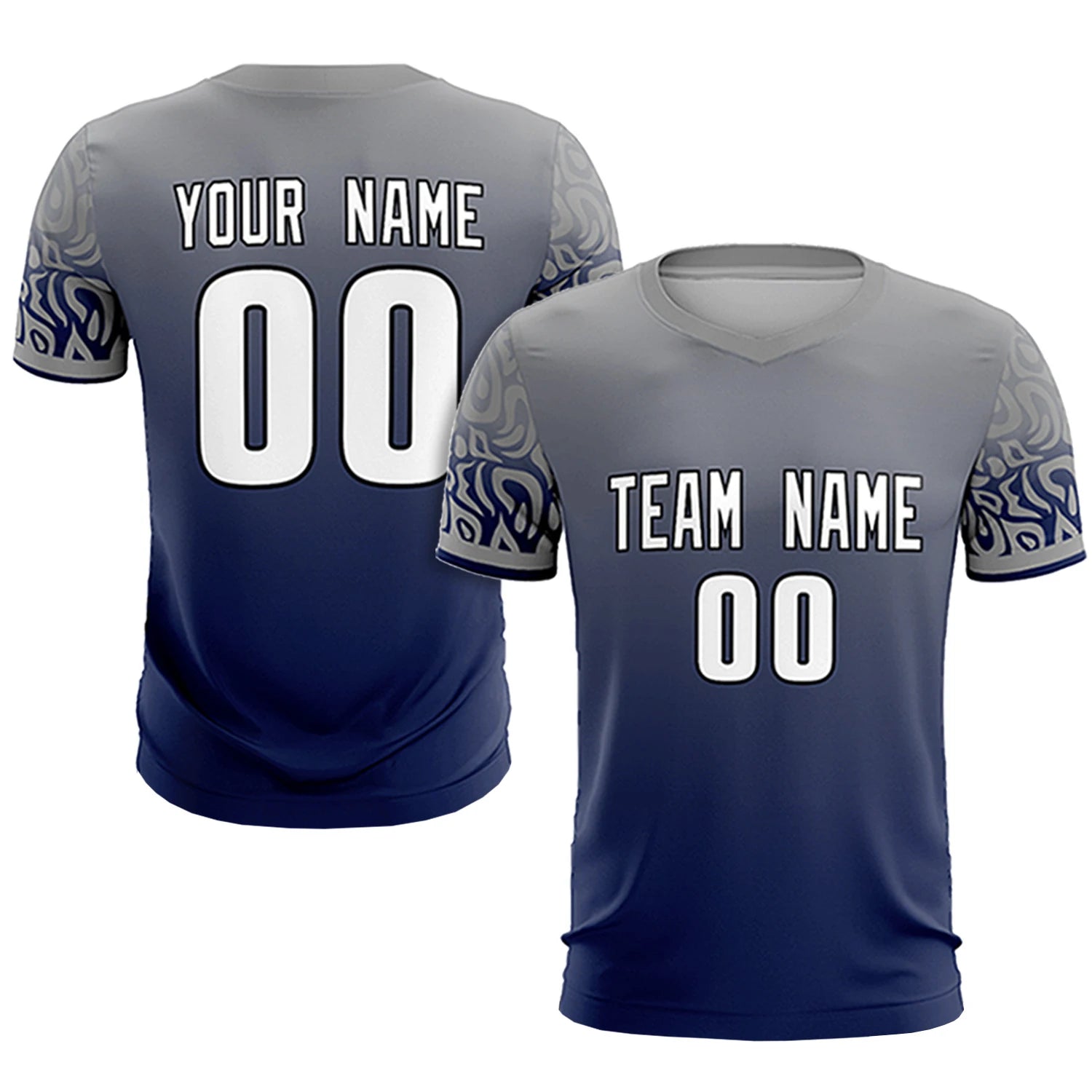 Custom Gray Navy Casual Printing Sportswear Soccer Sets Jersey