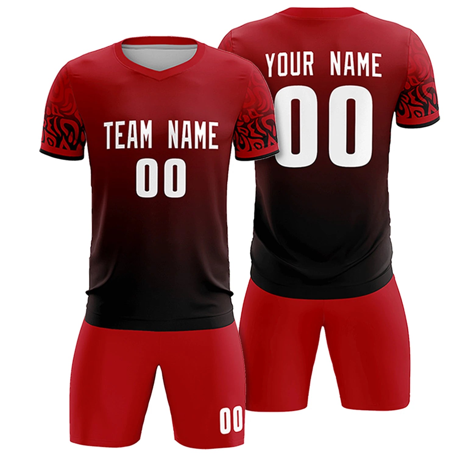 Custom Red Black Casual Printing Sportswear Soccer Sets Jersey