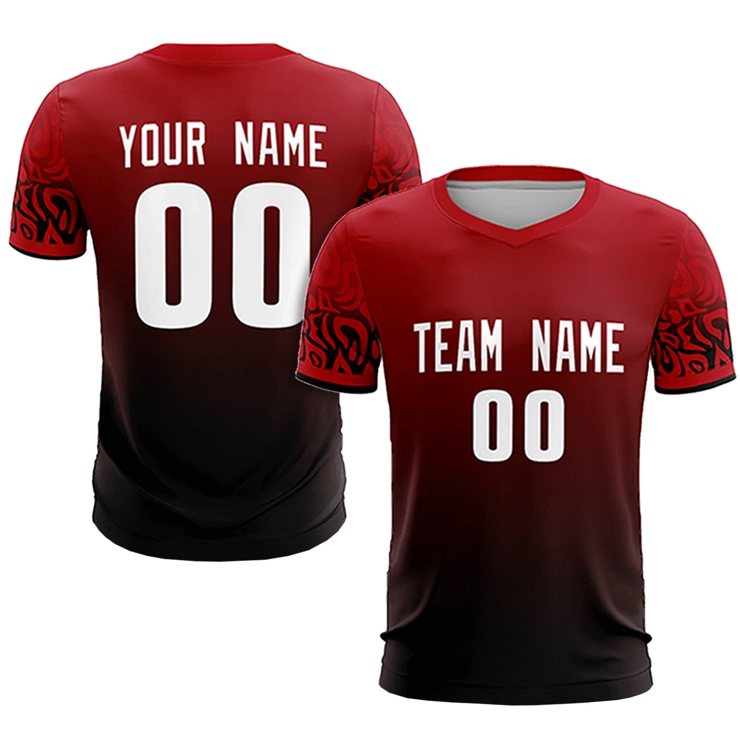 Custom Red Black Casual Printing Sportswear Soccer Sets Jersey