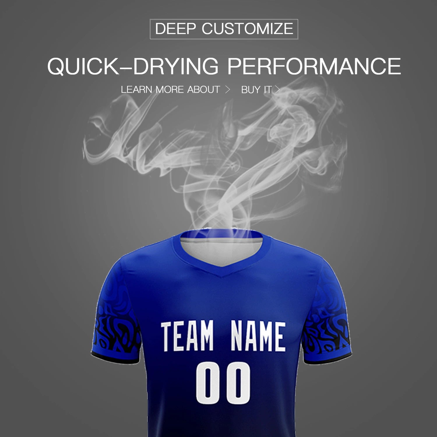 Custom Royal Blue Black Casual Printing Sportswear Soccer Sets Jersey