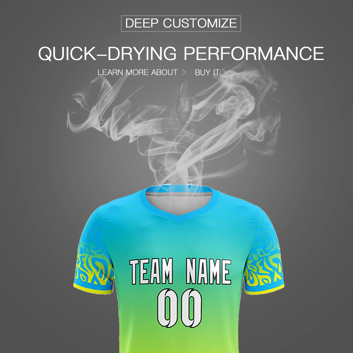 Custom Sky Blue Fluorescent Green Casual Printing Sportswear Soccer Sets Jersey