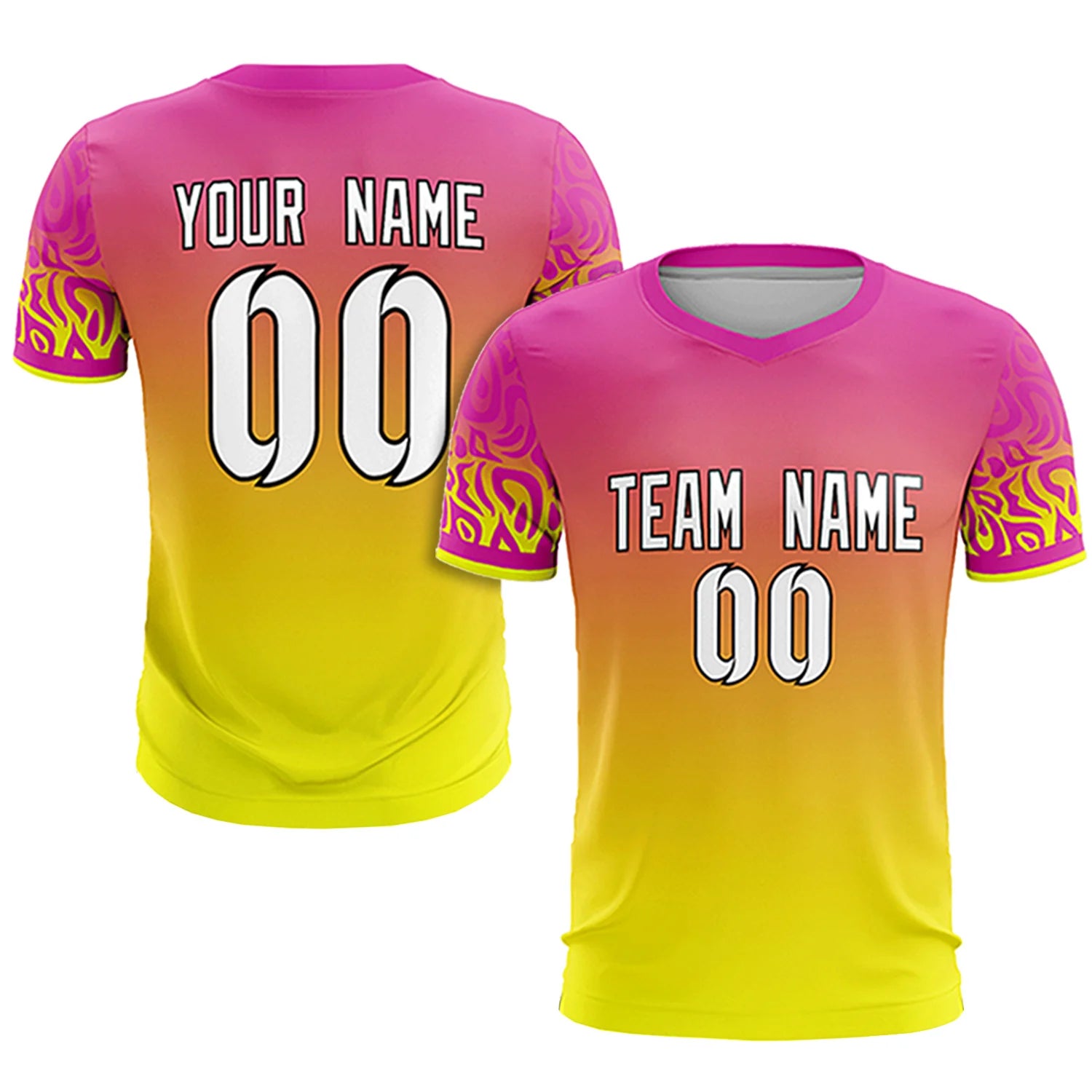 Custom Pink Fluorescent Green Casual Printing Sportswear Soccer Sets Jersey