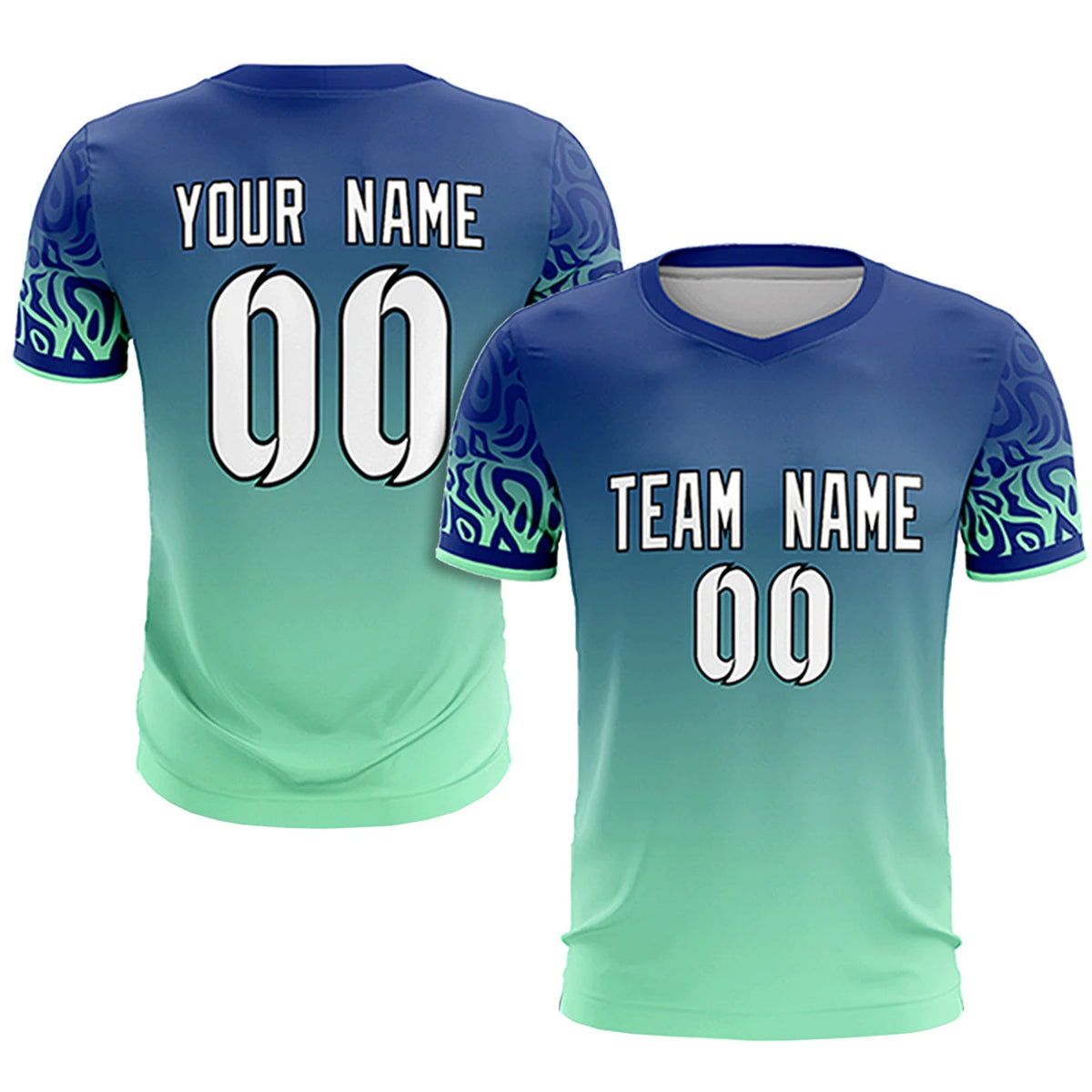 Custom Royal Blue Green Casual Printing Sportswear Soccer Sets Jersey