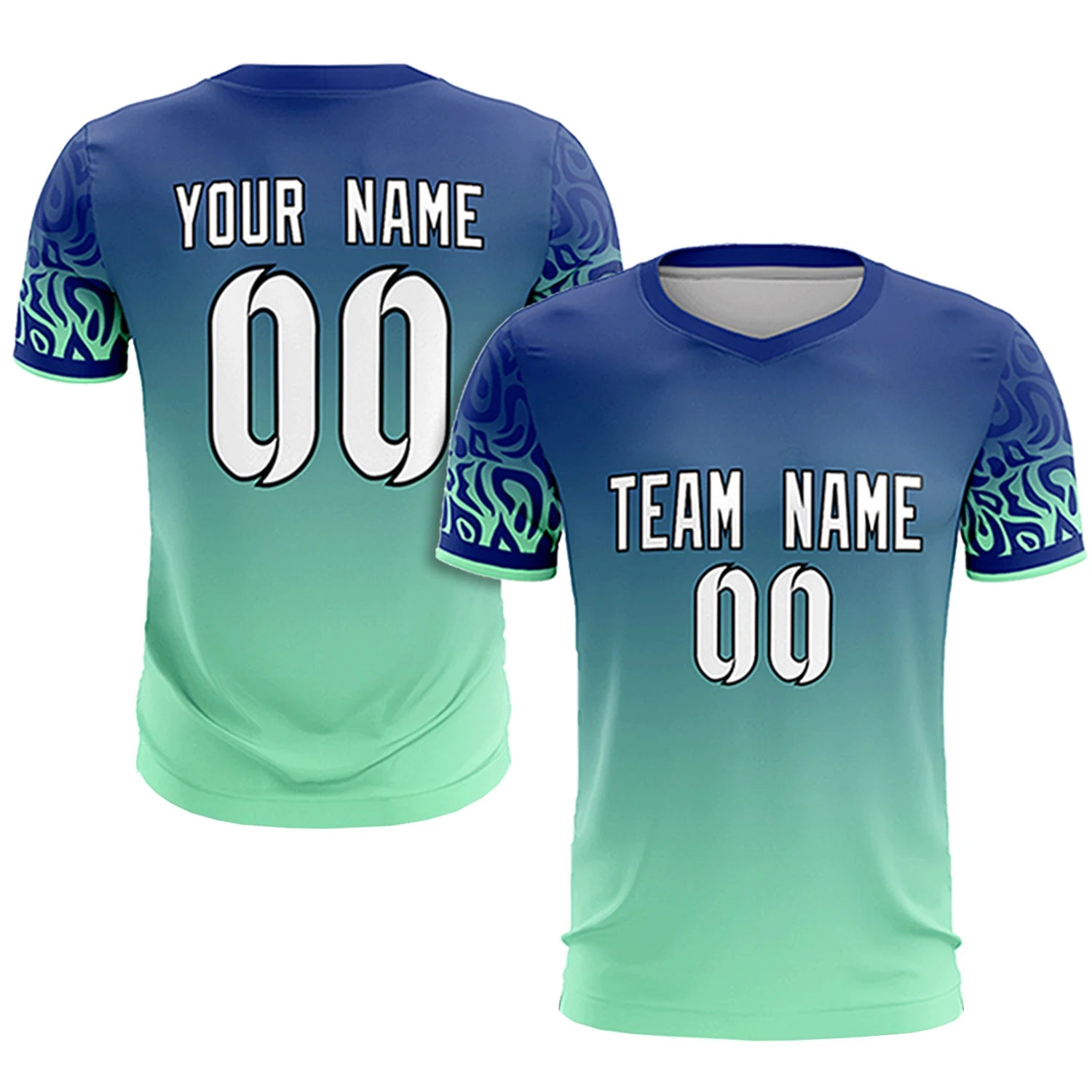 Custom Royal Blue Green Casual Printing Sportswear Soccer Sets Jersey