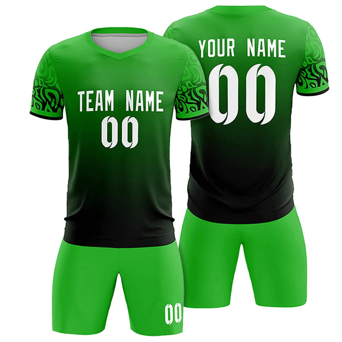 Custom Kelly Green Black Casual Printing Sportswear Soccer Sets Jersey