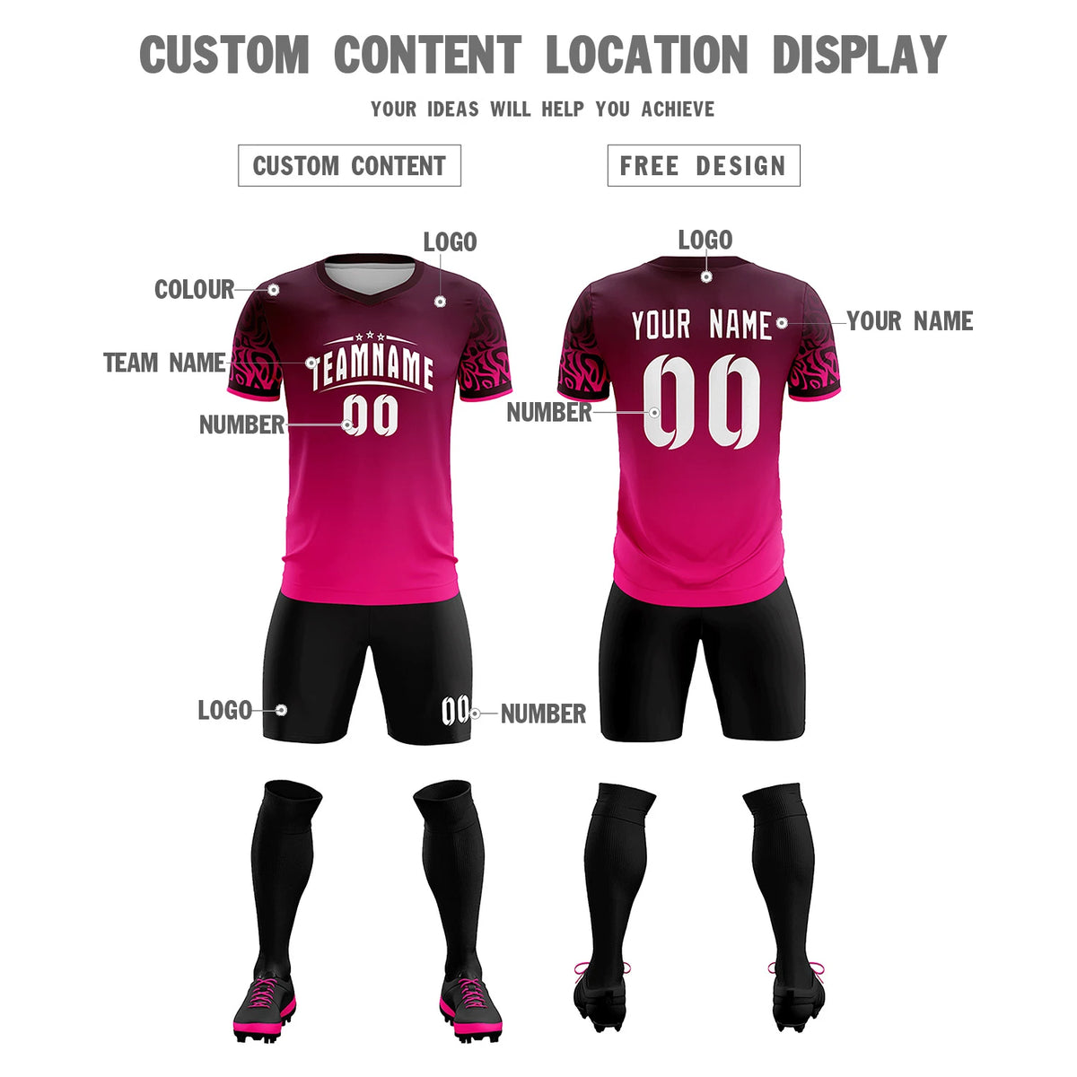 Custom Light Red Pink Casual Printing Sportswear Soccer Sets Jersey