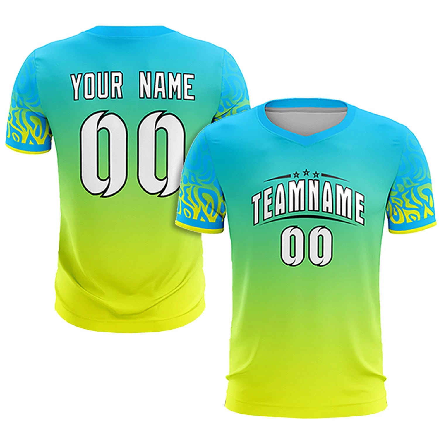 Custom Sky Blue Fluorescent Green Casual Printing Sportswear Soccer Sets Jersey