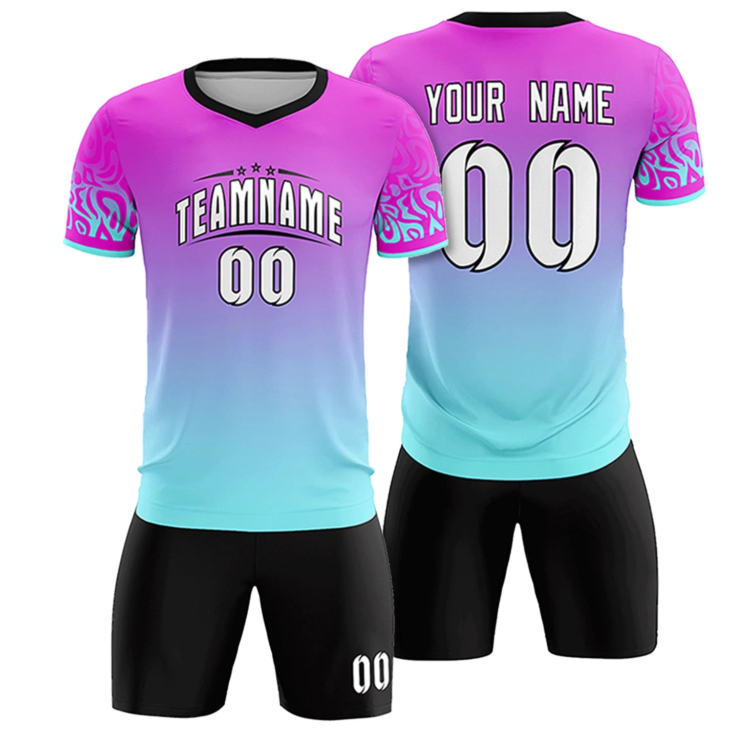 Custom Pink Blue Casual Printing Sportswear Soccer Sets Jersey