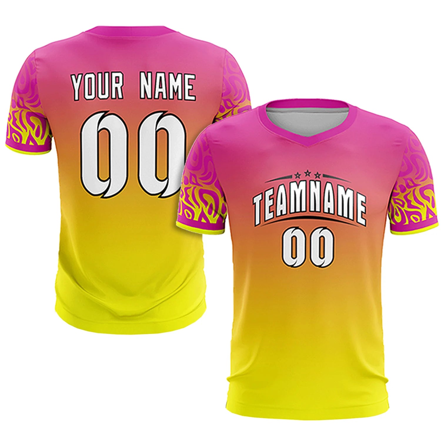 Custom Pink Fluorescent Green Casual Printing Sportswear Soccer Sets Jersey