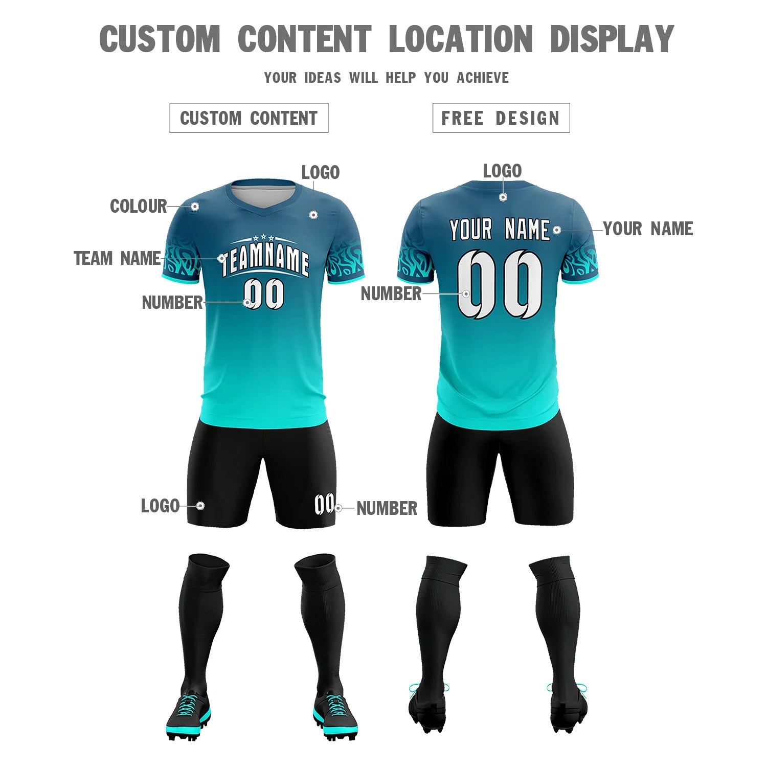 Custom Midnight Blue Sky Blue Casual Printing Sportswear Soccer Sets Jersey