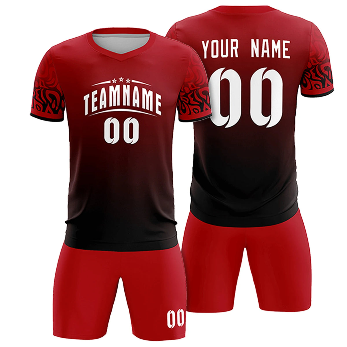 Custom Red Black Casual Printing Sportswear Soccer Sets Jersey