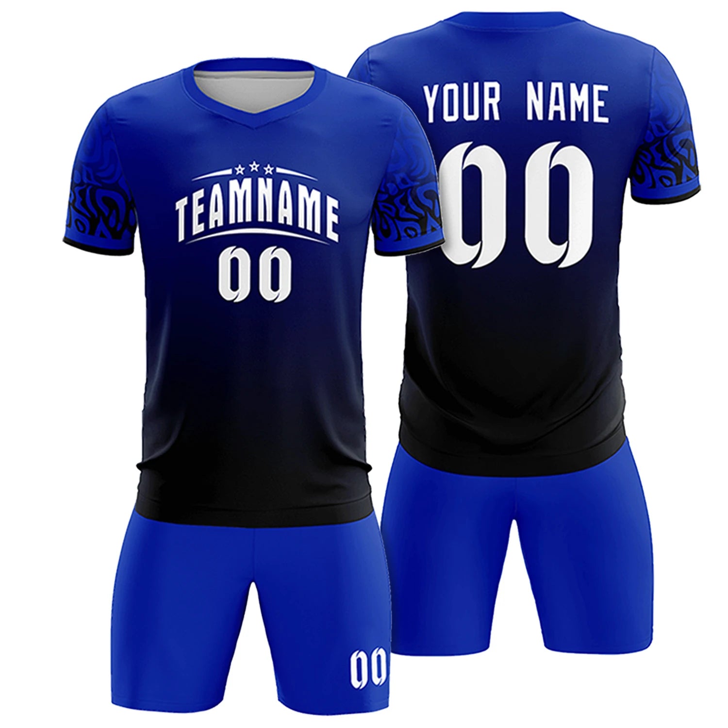 Custom Royal Blue Black Casual Printing Sportswear Soccer Sets Jersey