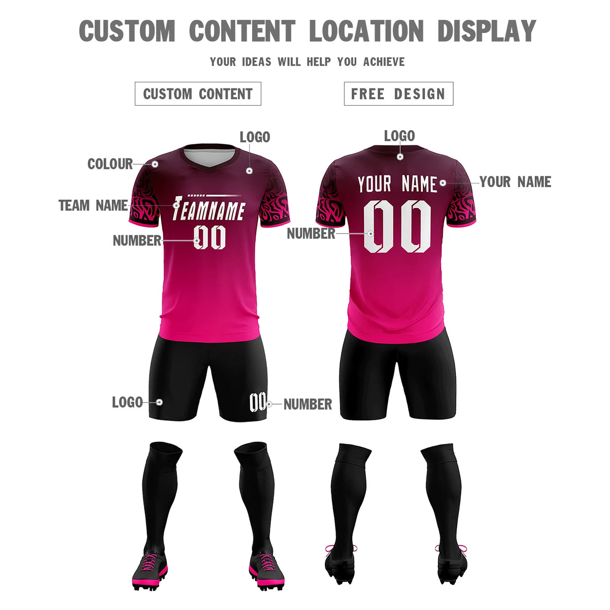 Custom Light Red Pink Casual Printing Sportswear Soccer Sets Jersey