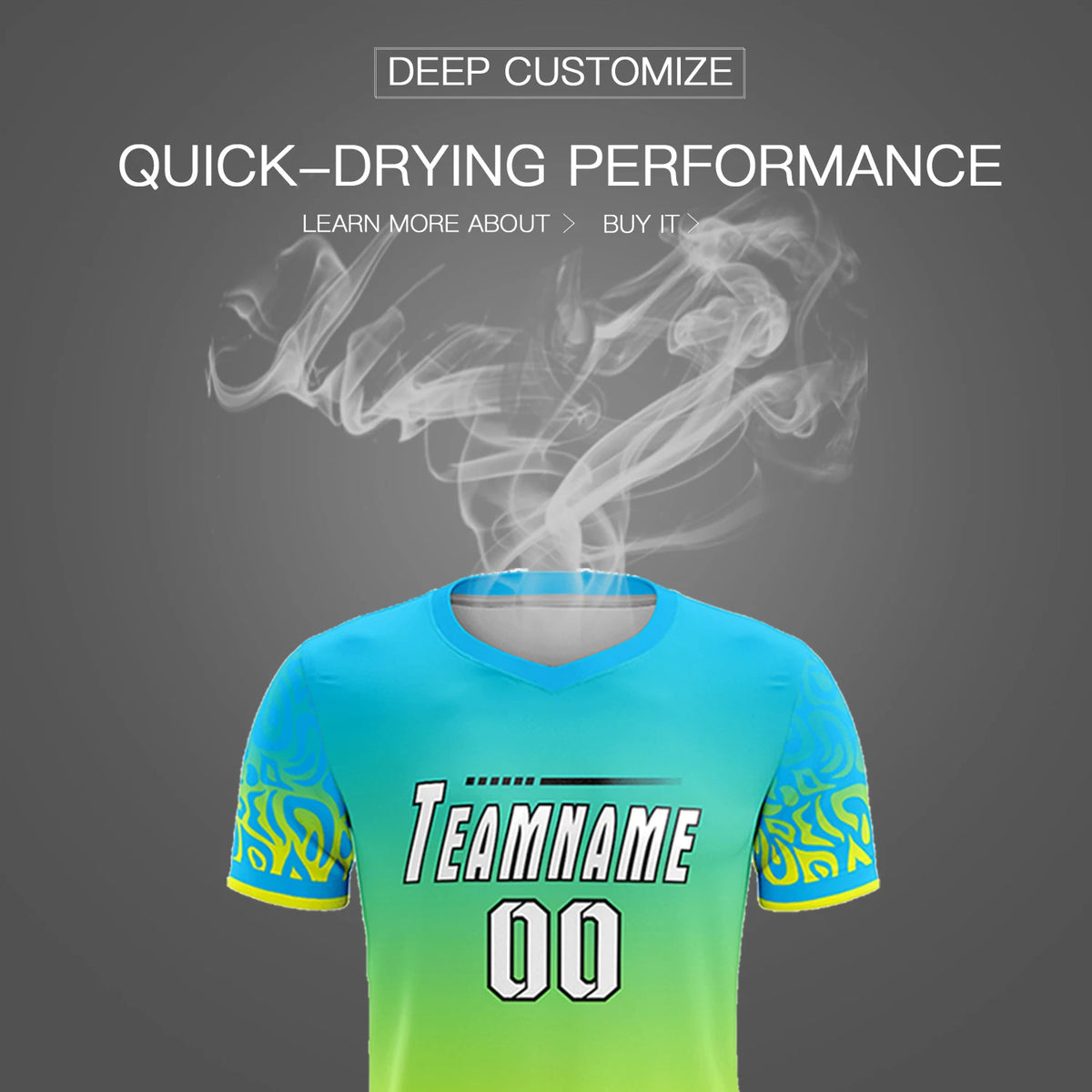 Custom Sky Blue Fluorescent Green Casual Printing Sportswear Soccer Sets Jersey