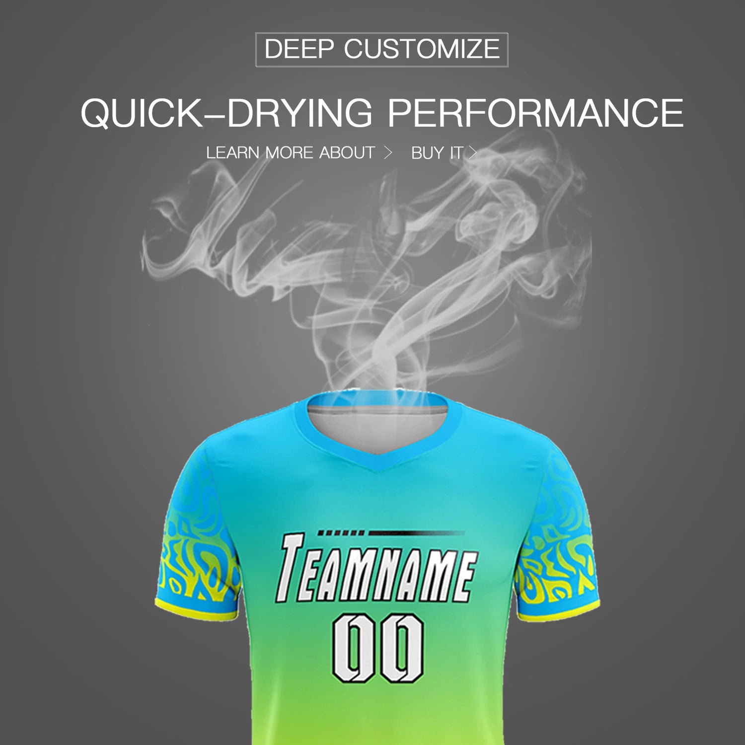 Custom Sky Blue Fluorescent Green Casual Printing Sportswear Soccer Sets Jersey