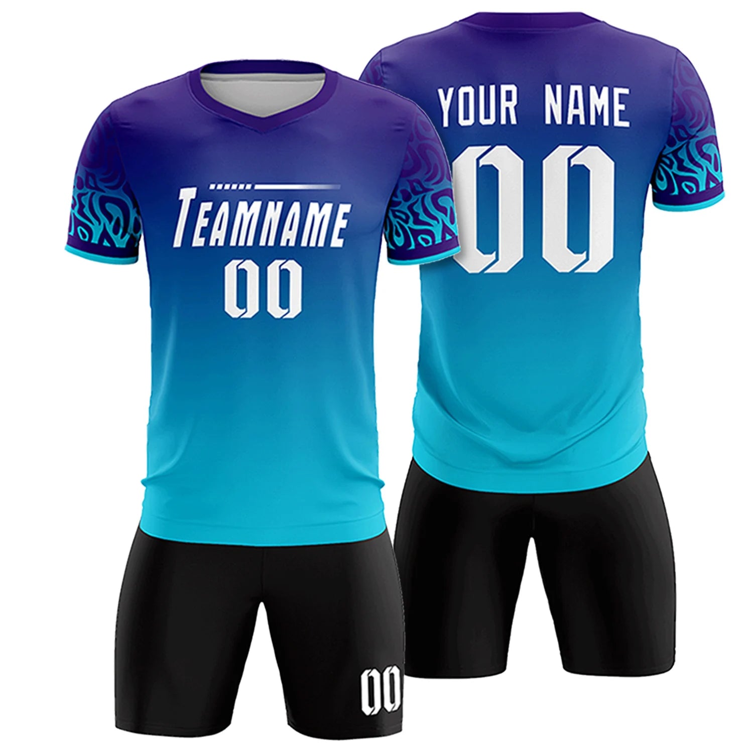 Custom Purple Powder Blue Casual Printing Sportswear Soccer Sets Jersey