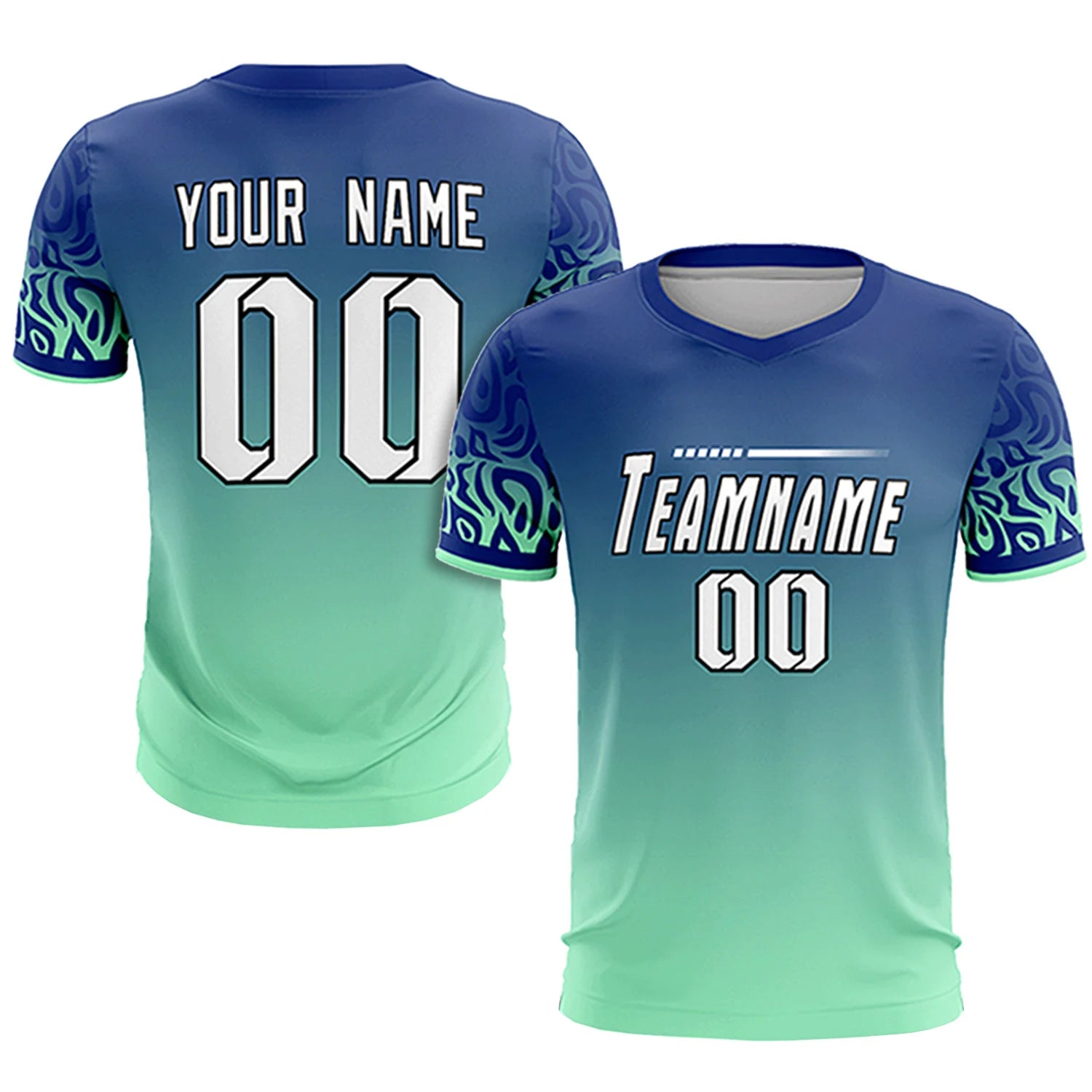 Custom Royal Blue Green Casual Printing Sportswear Soccer Sets Jersey