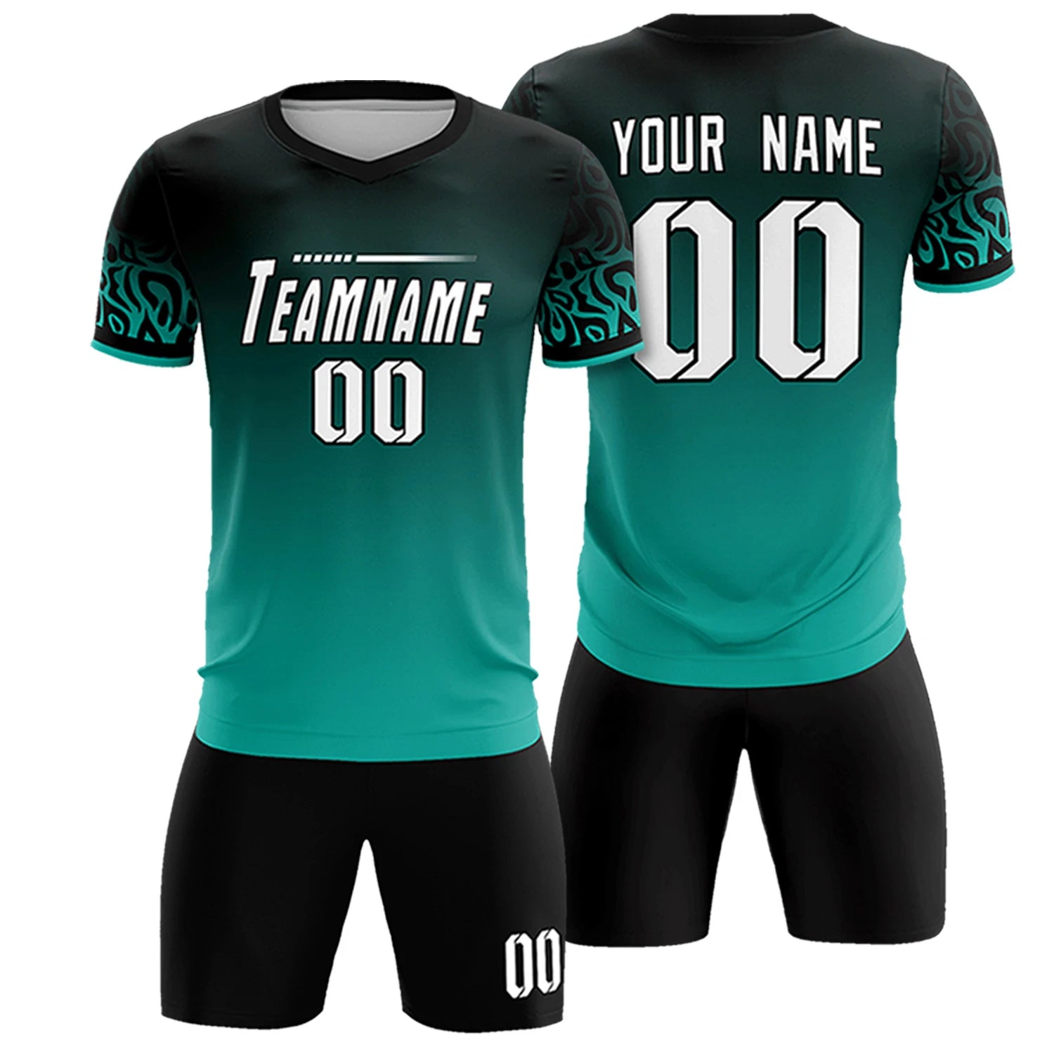Custom Black Aqua Casual Printing Sportswear Soccer Sets Jersey