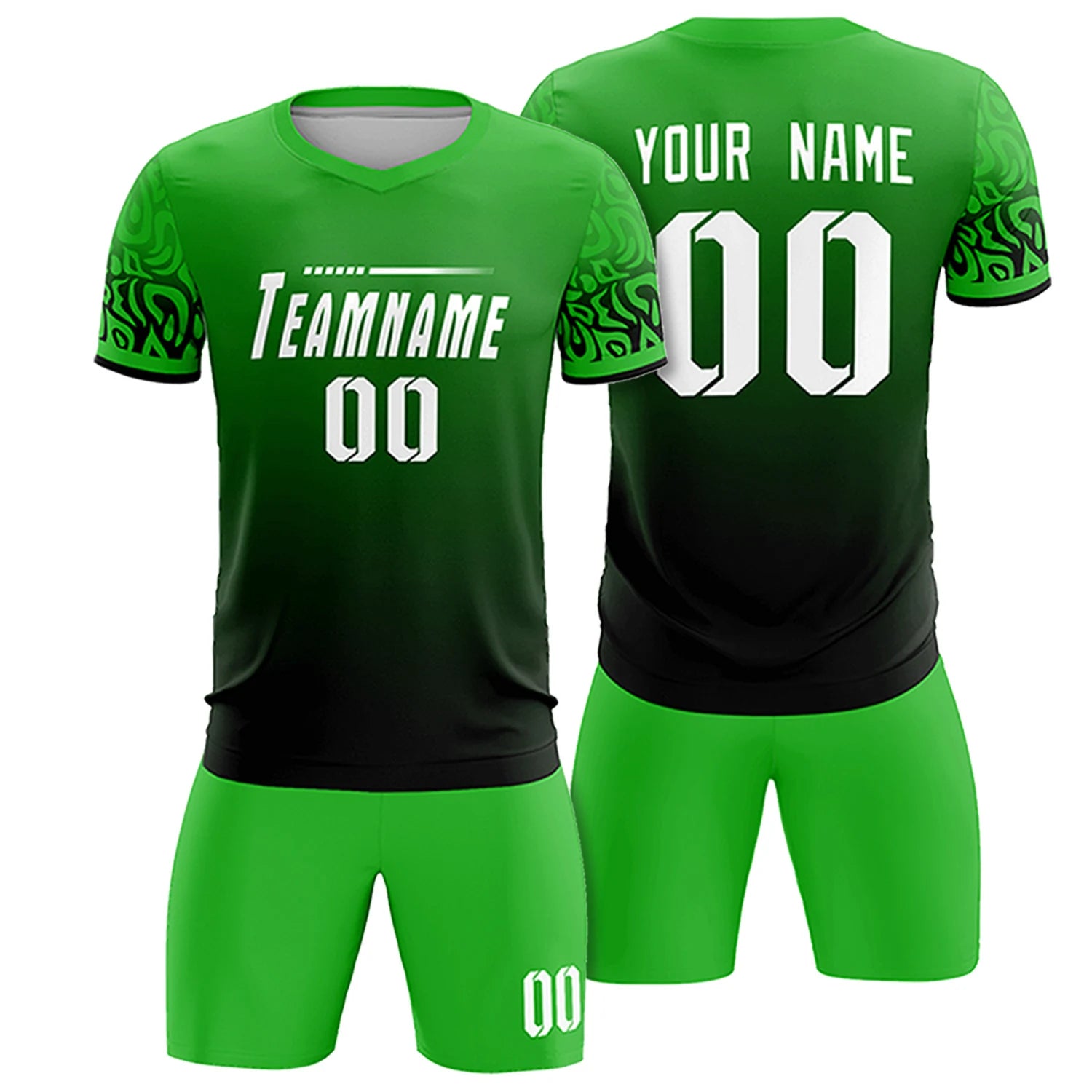 Custom Kelly Green Black Casual Printing Sportswear Soccer Sets Jersey