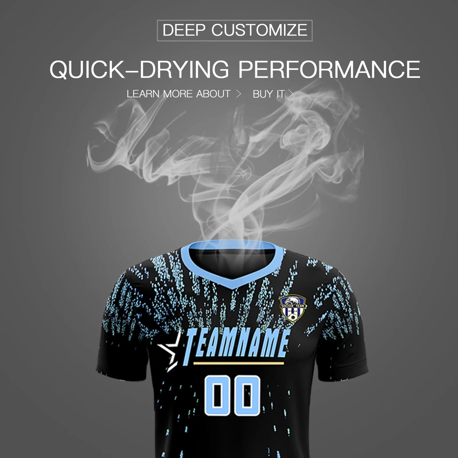 Custom Black Light Blue Fireworks gradient Sport Soccer Sets Jersey