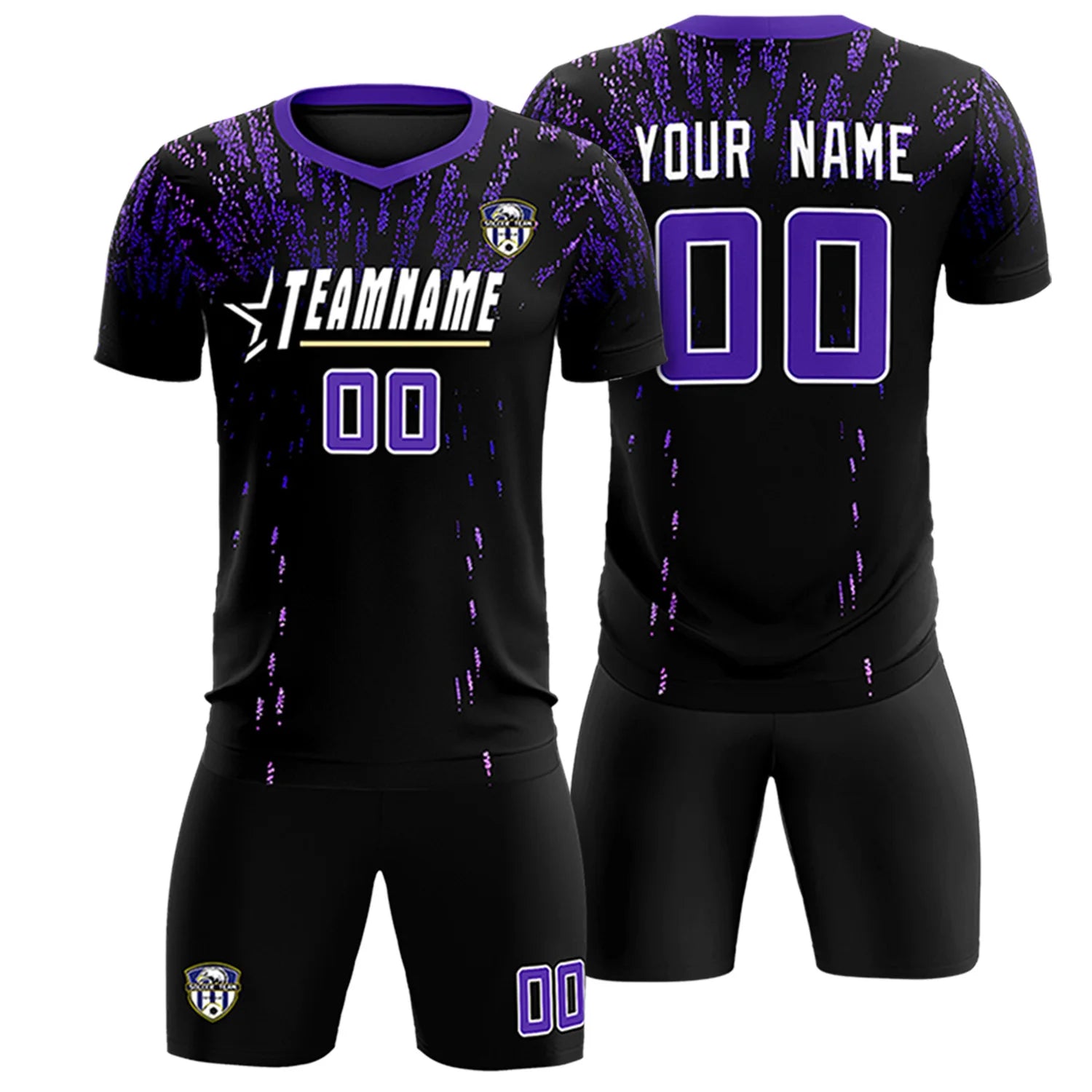 Custom Black Purple Fireworks gradient Sport Soccer Sets Jersey