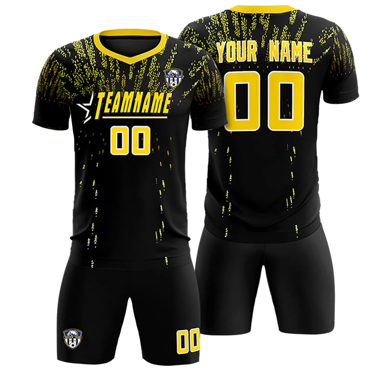 Custom Black Gold Fireworks gradient Sport Soccer Sets Jersey