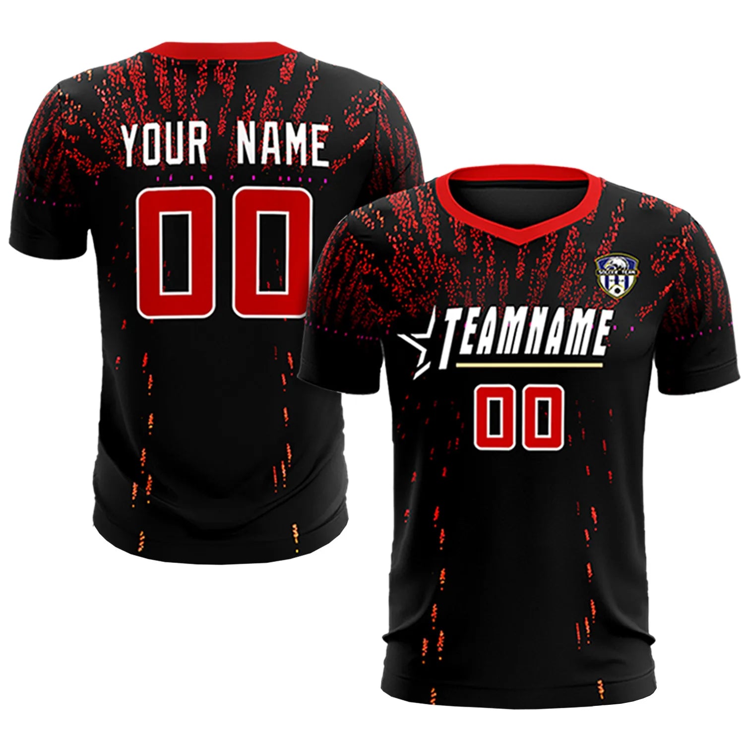 Custom Black Red Fireworks gradient Sport Soccer Sets Jersey