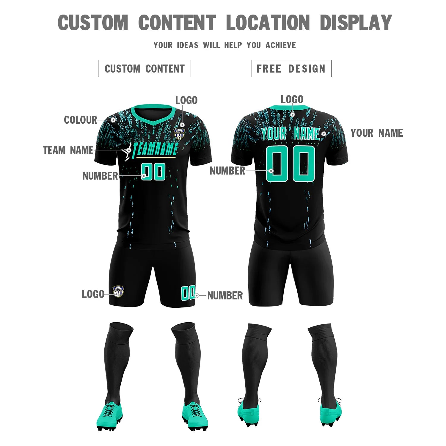 Custom Black Bright Green Fireworks gradient Sport Soccer Sets Jersey