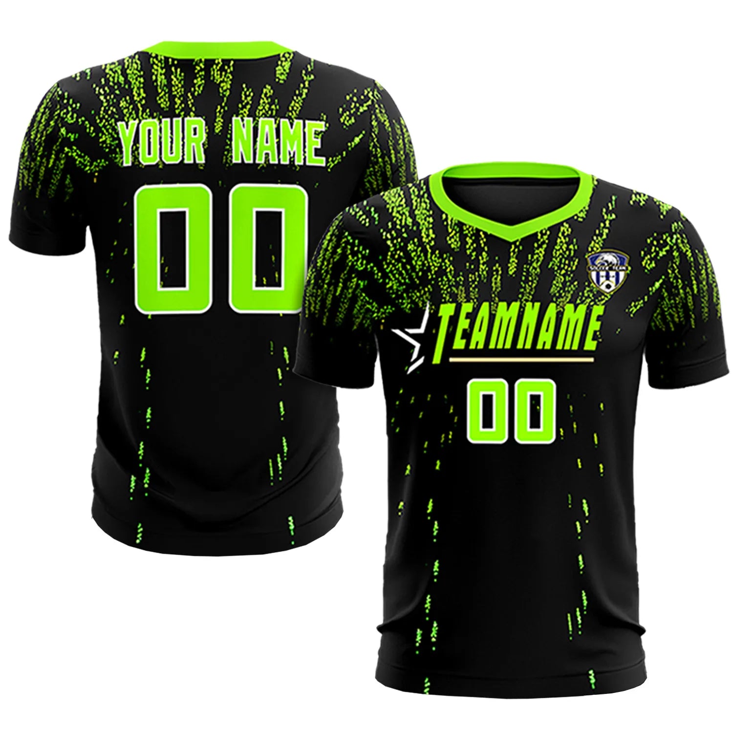 Custom Black Neon Green Fireworks gradient Sport Soccer Sets Jersey