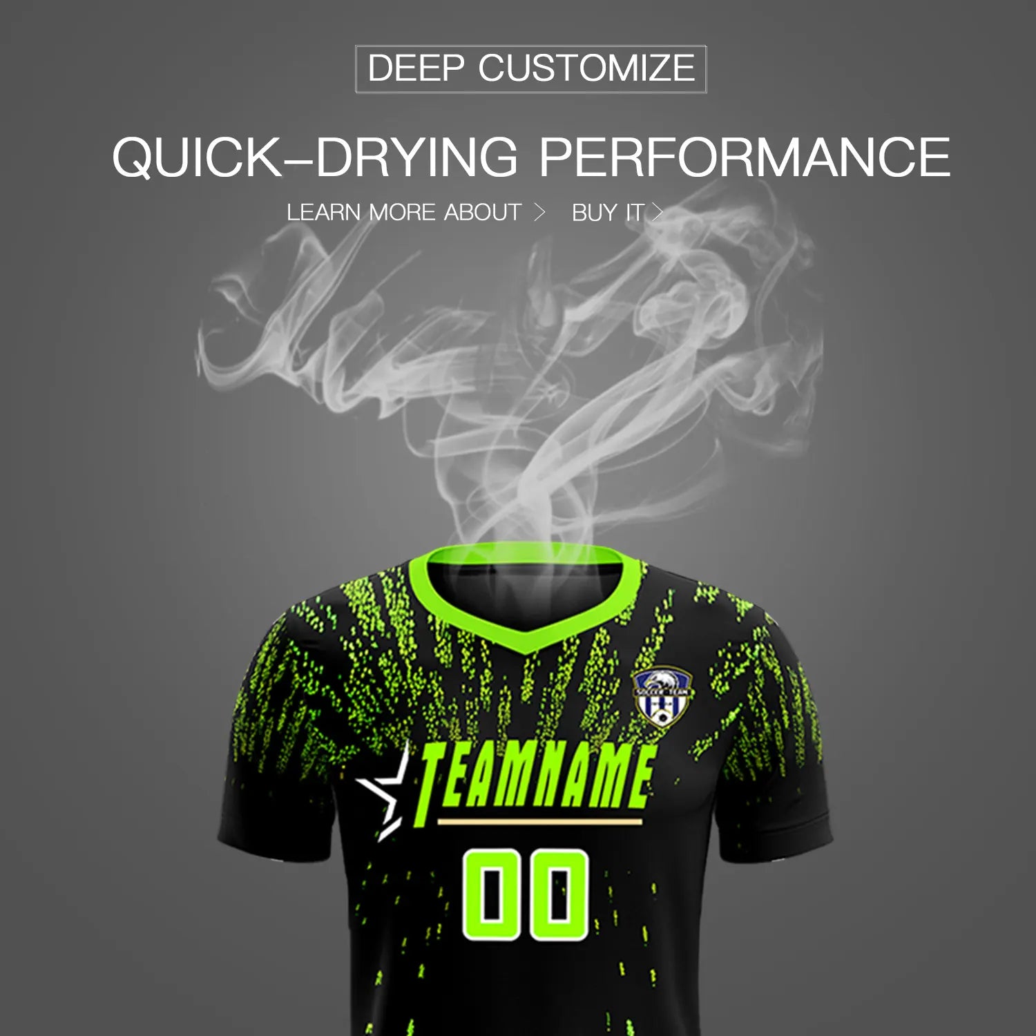 Custom Black Neon Green Fireworks gradient Sport Soccer Sets Jersey