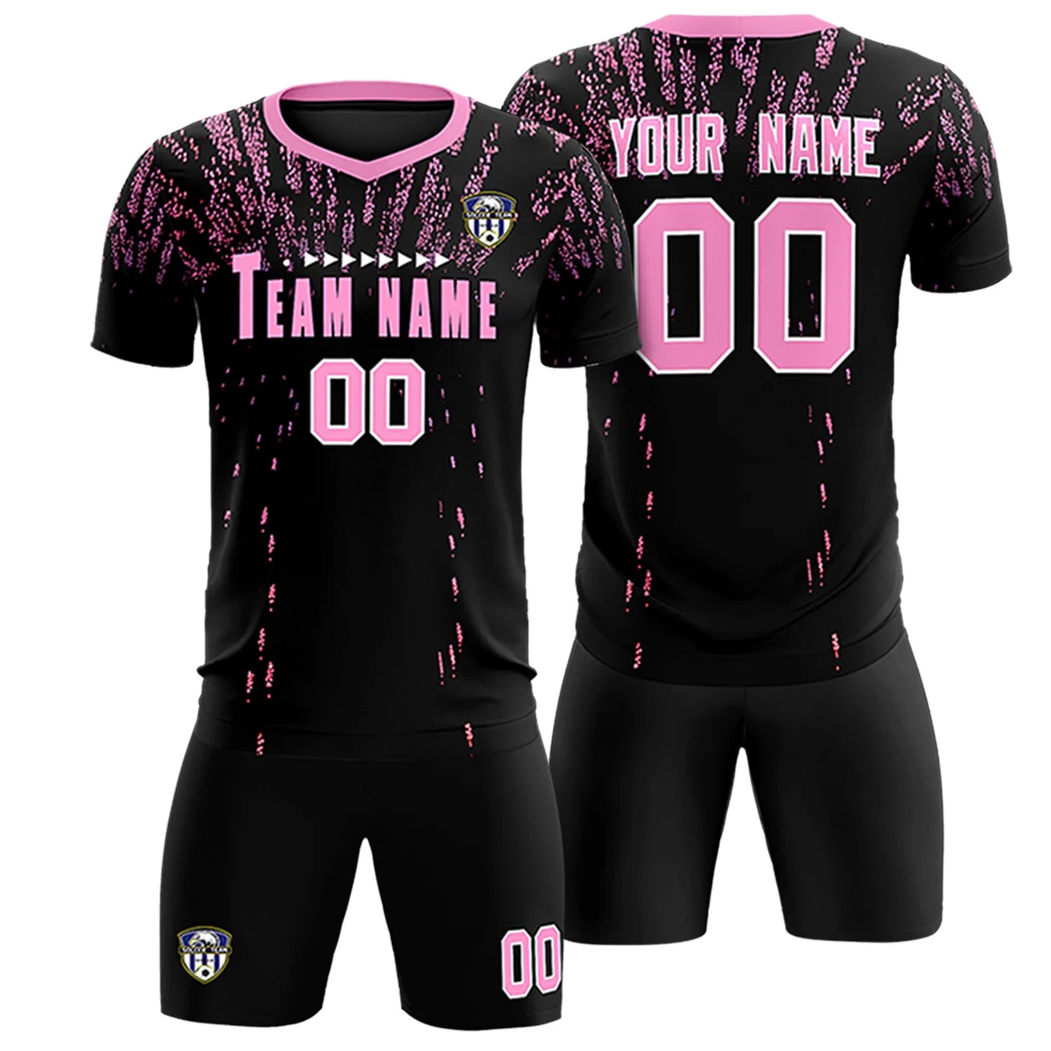 Custom Black Light Pink Fireworks gradient Sport Soccer Sets Jersey