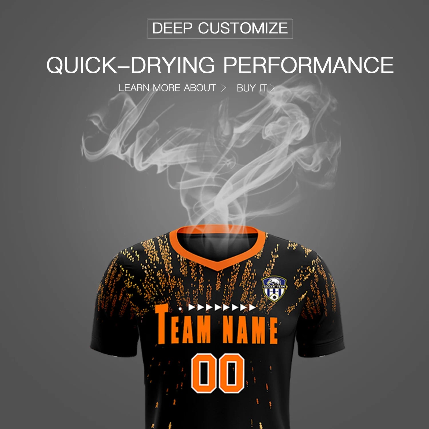 Custom Black Orange Fireworks gradient Sport Soccer Sets Jersey