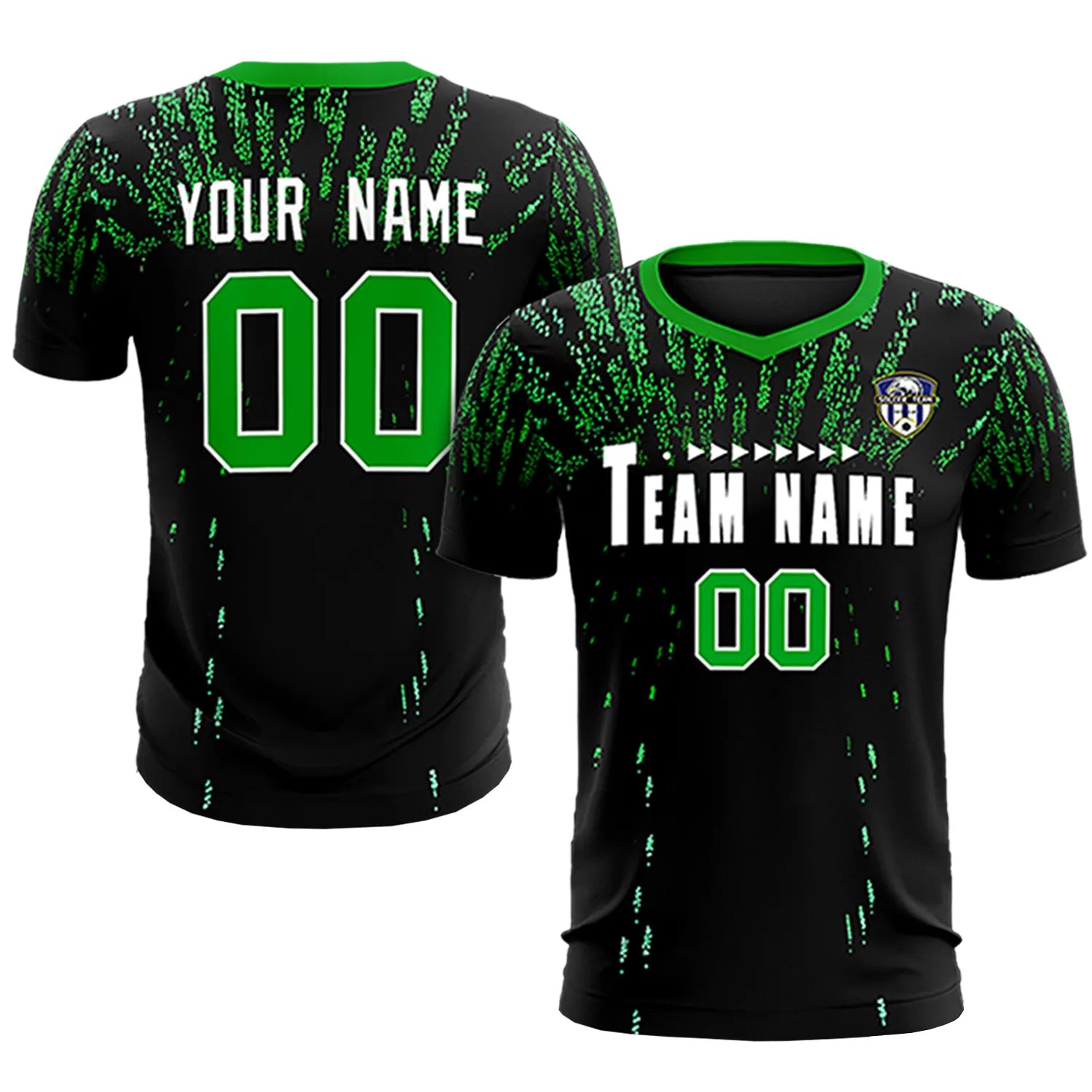 Custom Black Kelly Green Fireworks gradient Sport Soccer Sets Jersey