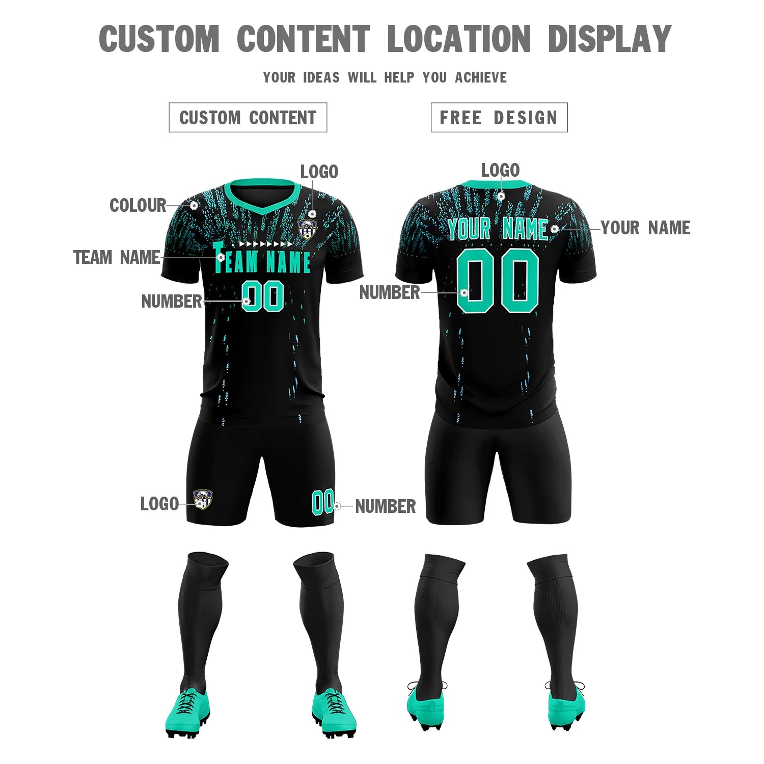 Custom Black Bright Green Fireworks gradient Sport Soccer Sets Jersey