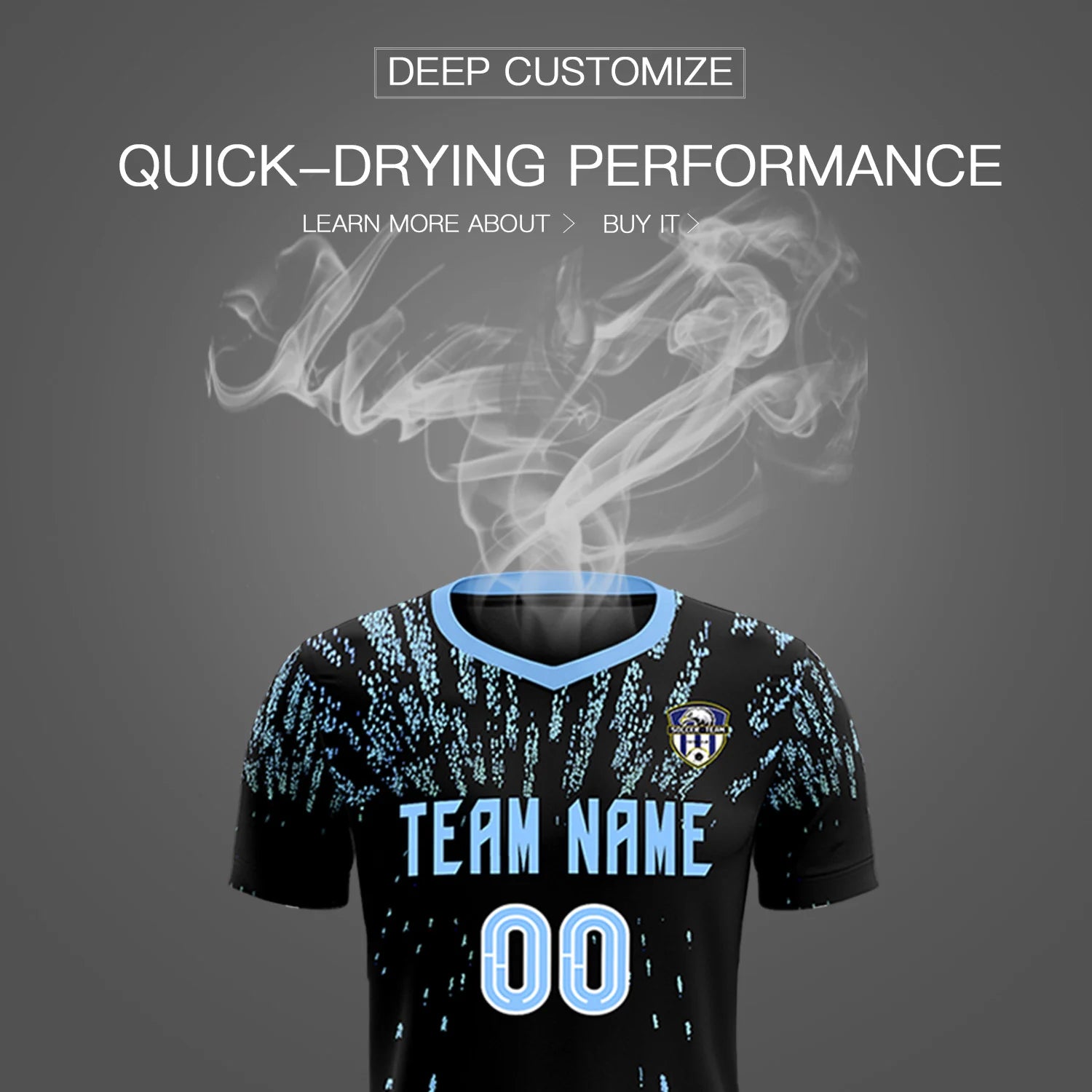 Custom Black Light Blue Fireworks gradient Sport Soccer Sets Jersey